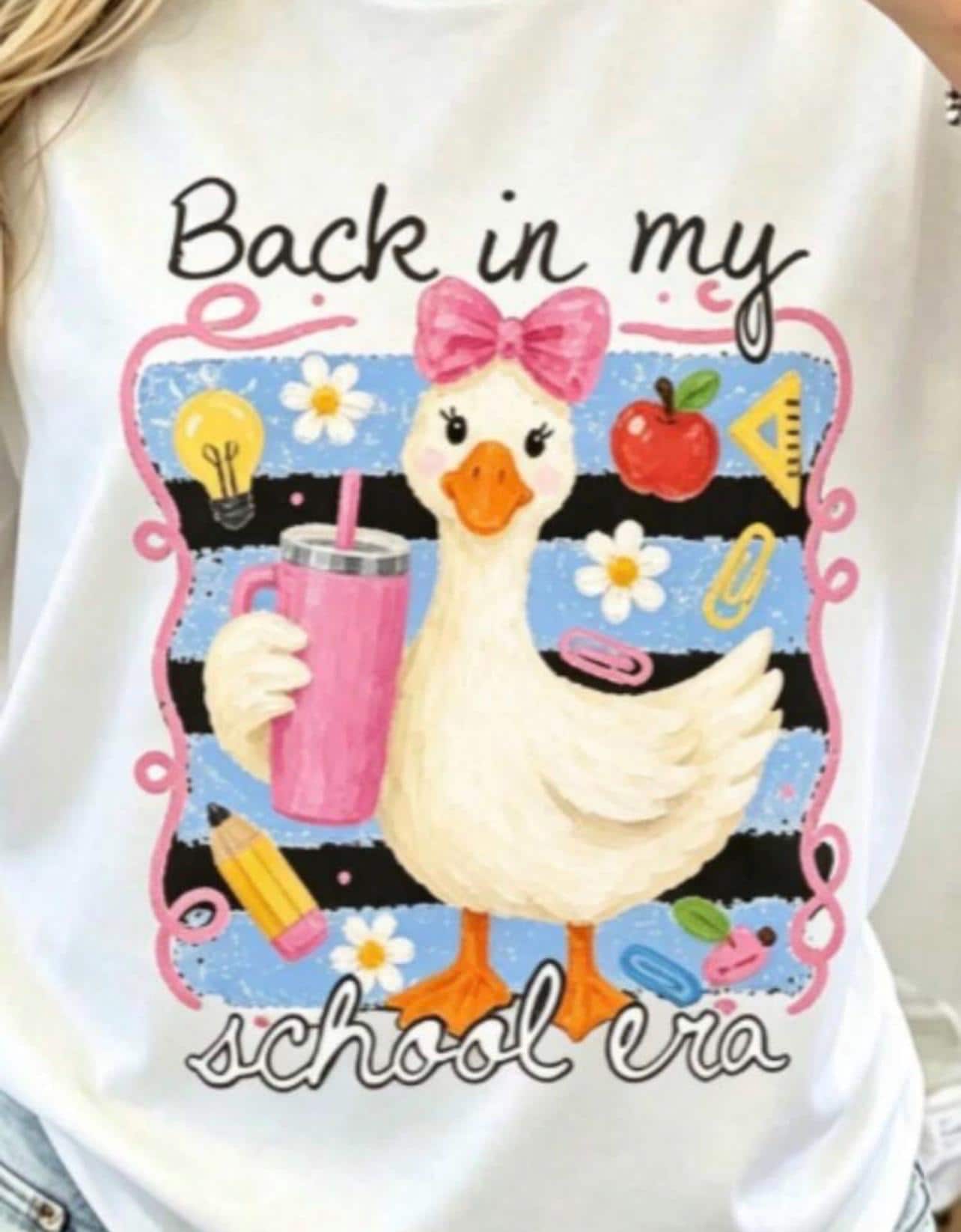 Back in My School Era Graphic Tee White Short Sleeve Cotton Top Teacher Student, view 2
