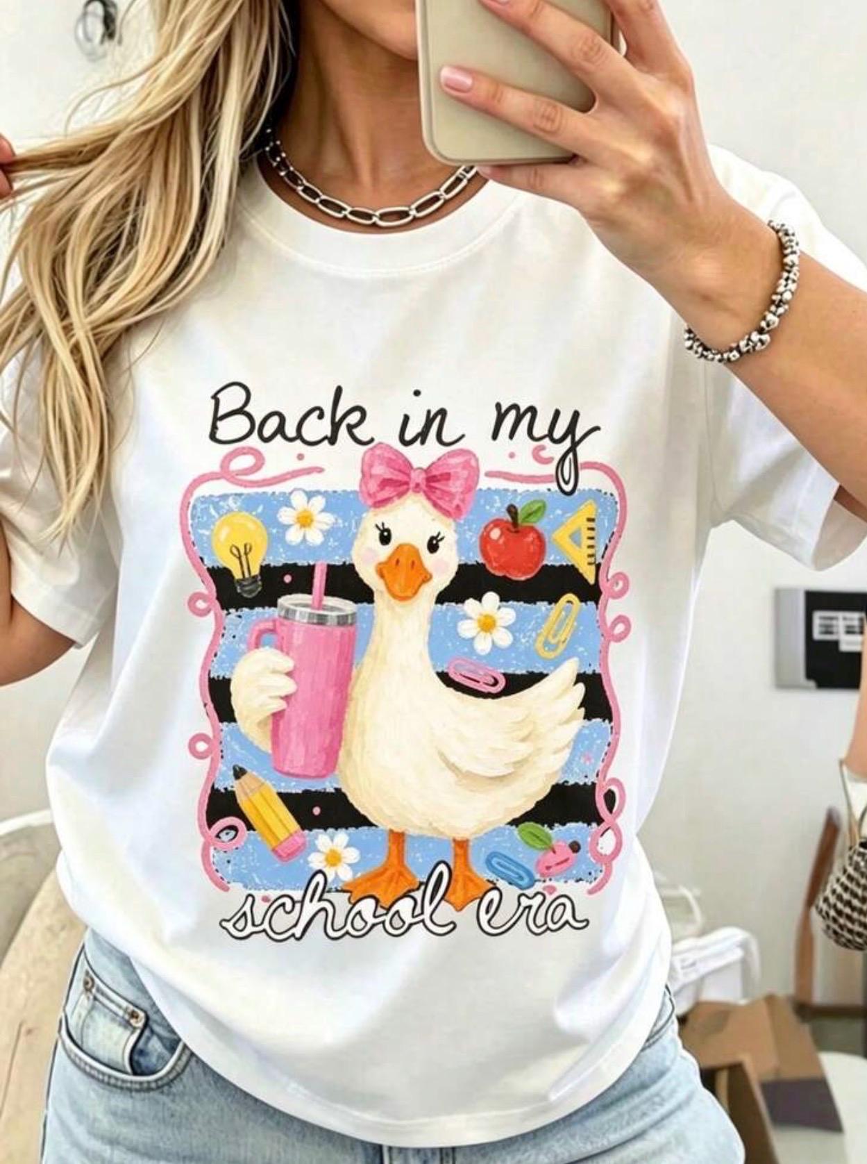 Back in My School Era Graphic Tee White Short Sleeve Cotton Top Teacher Student, view 4