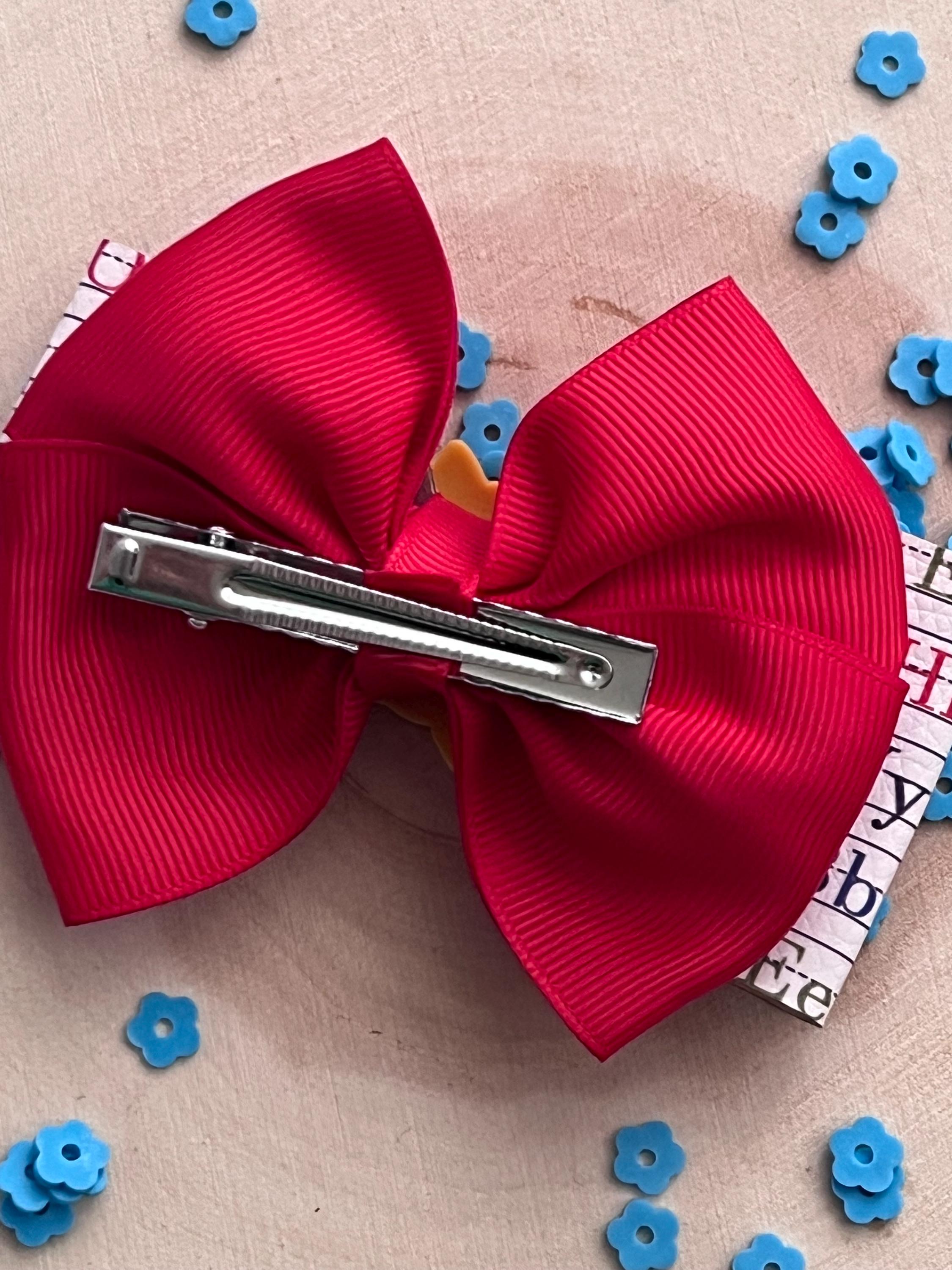 Back to school Apple ABC /123 Alphabet ribbon hair bow clip, view 6
