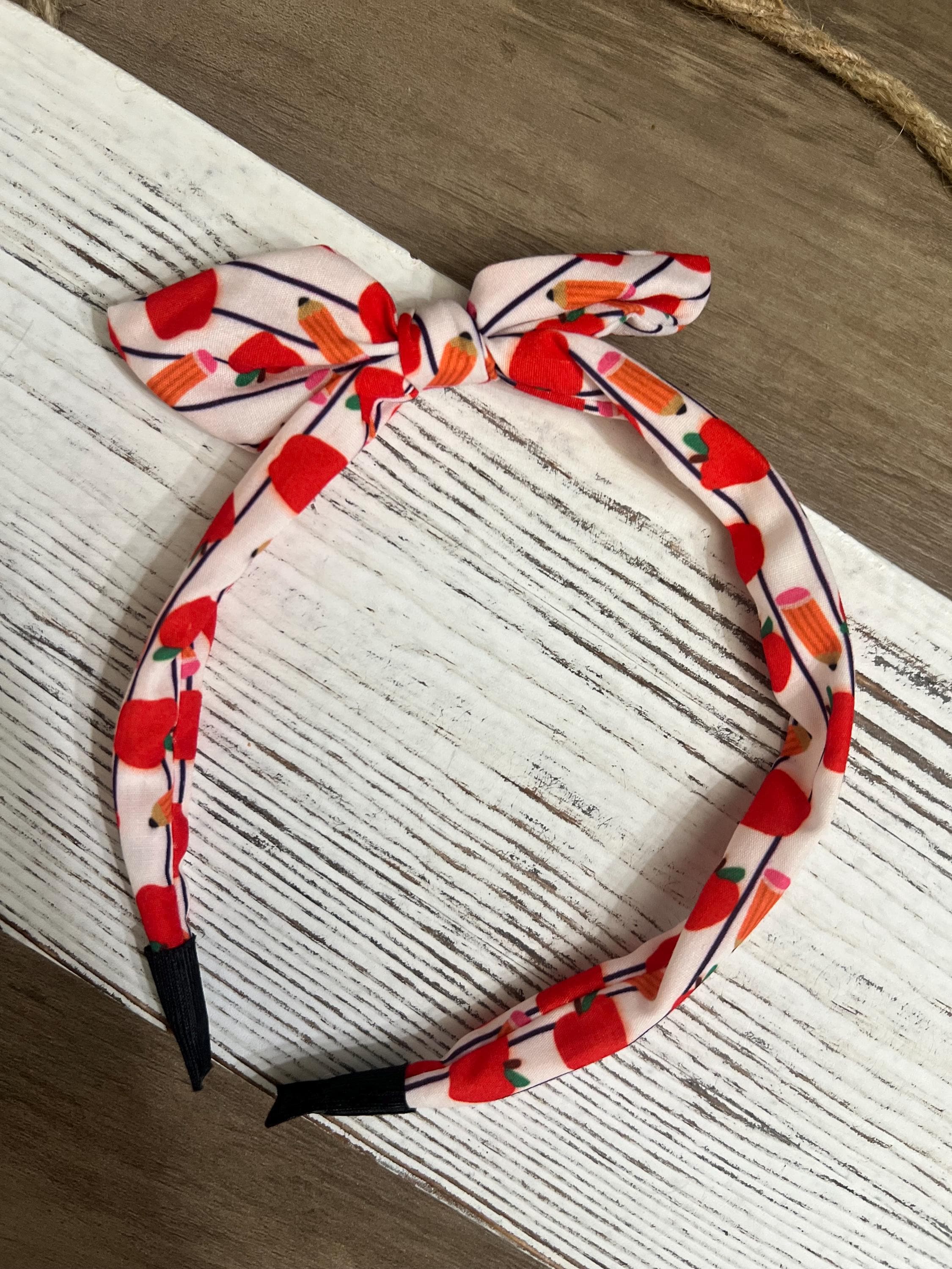 Back to School Bow Headband For Kids Apple and Pencil Print Knot Headband, view 8