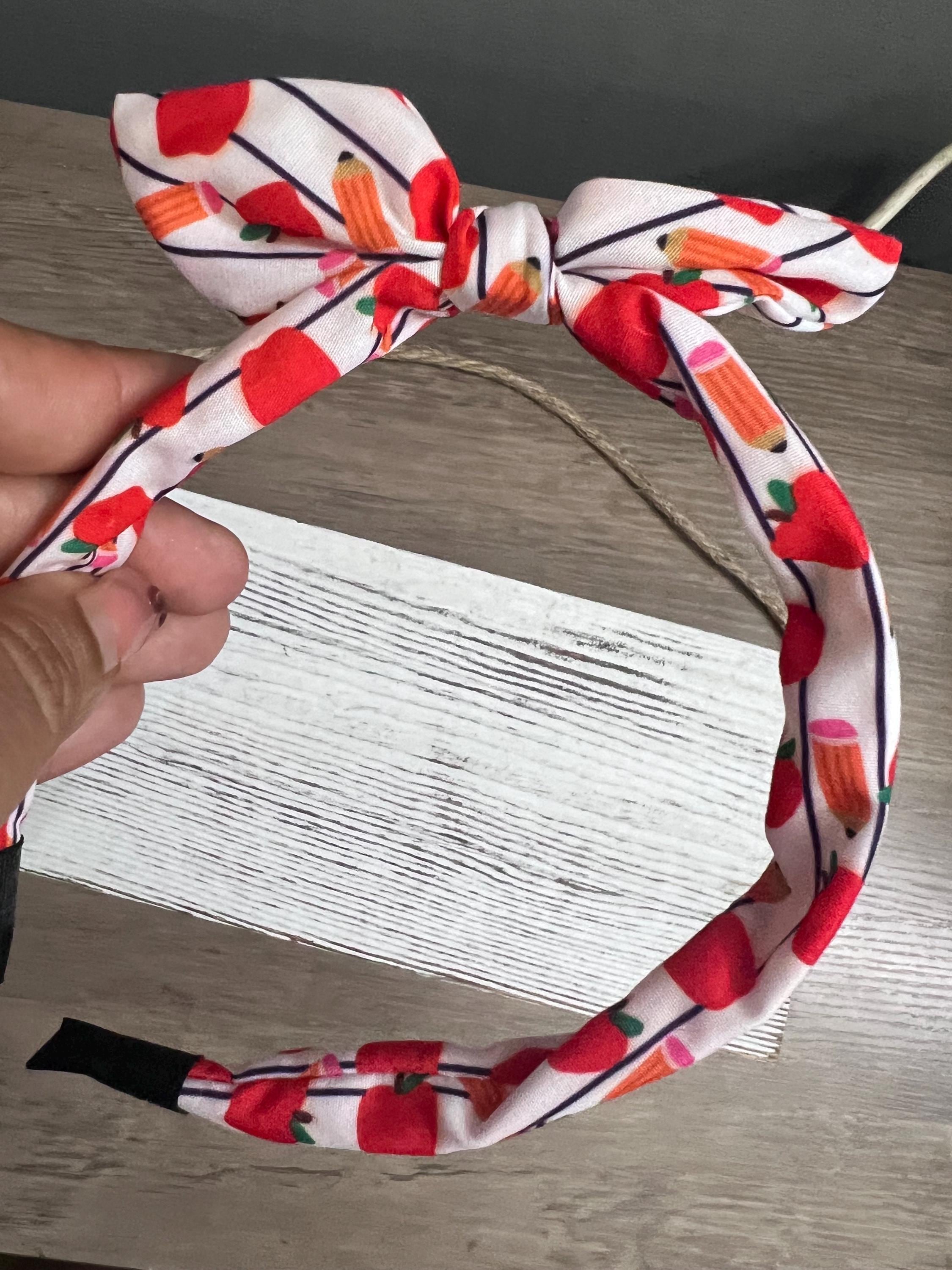 Back to School Bow Headband For Kids Apple and Pencil Print Knot Headband, view 9