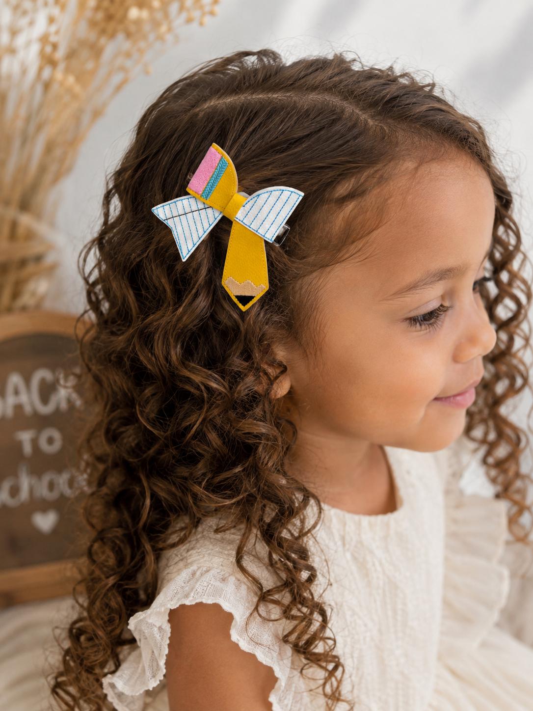 Back to School Pencil Bow Hair Clip – Yellow Pencil & Notebook Paper Design