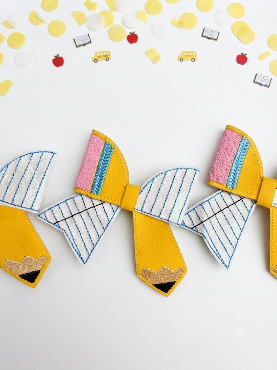 Back to School Pencil Bow Hair Clip – Yellow Pencil & Notebook Paper Design, view 3