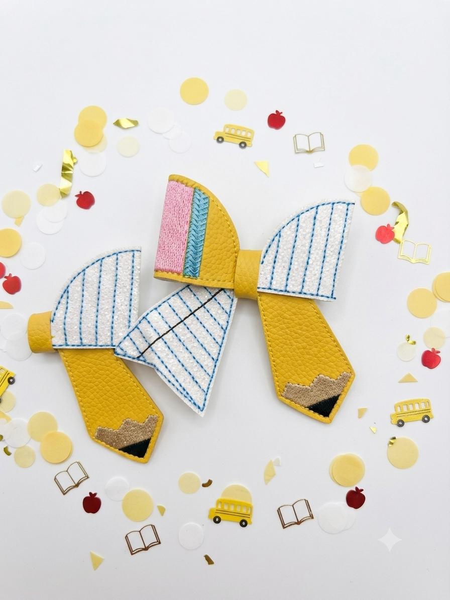 Back to School Pencil Bow Hair Clip – Yellow Pencil & Notebook Paper Design, view 4