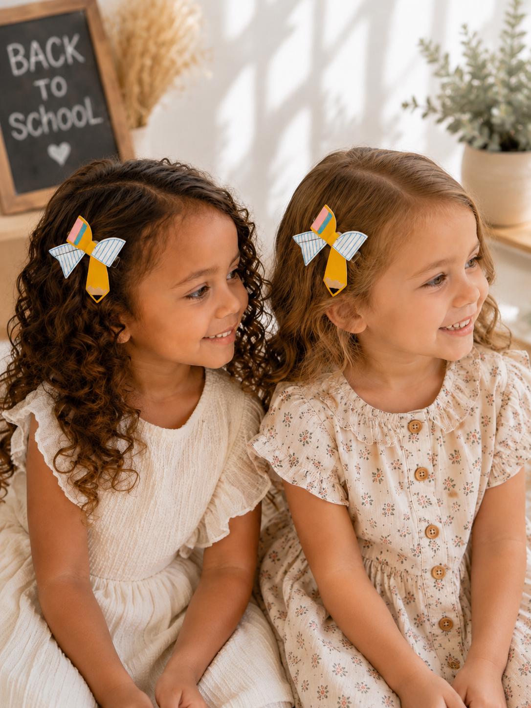 Back to School Pencil Bow Hair Clip – Yellow Pencil & Notebook Paper Design, view 5