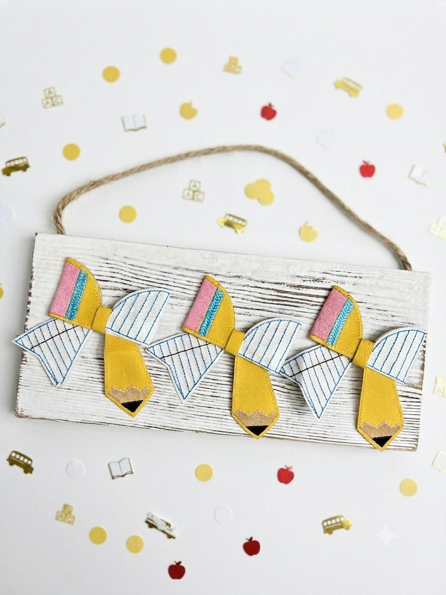 Back to School Pencil Bow Hair Clip – Yellow Pencil & Notebook Paper Design, view 6