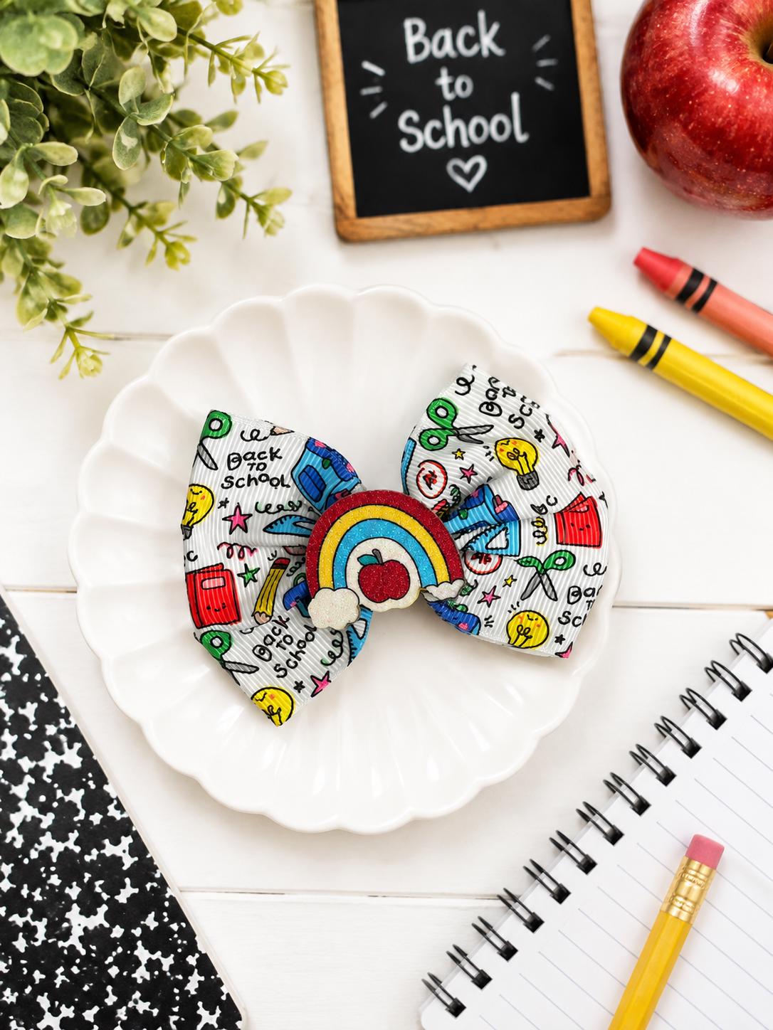 Back to school rainbow apple hair bow set for kids, view 3