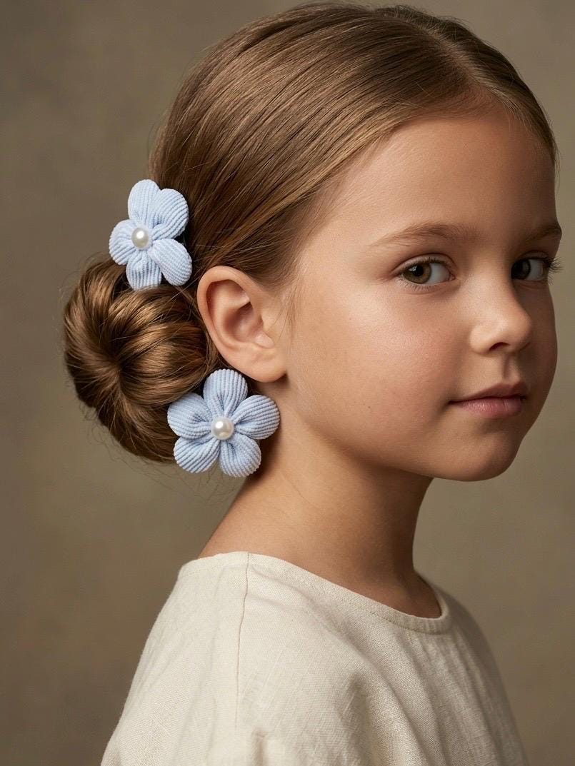 Blue Flower Pearl Kids Hair Clips - Set of 2