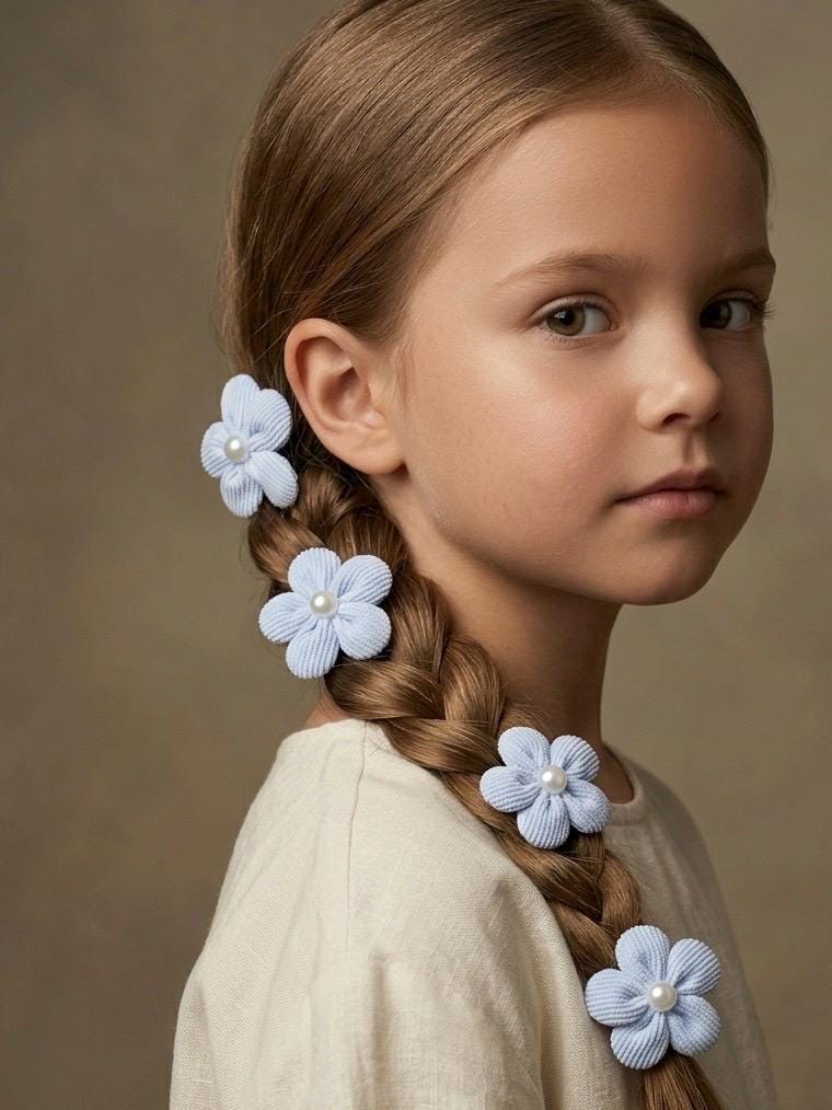 Blue Flower Pearl Kids Hair Clips - Set of 2, view 2