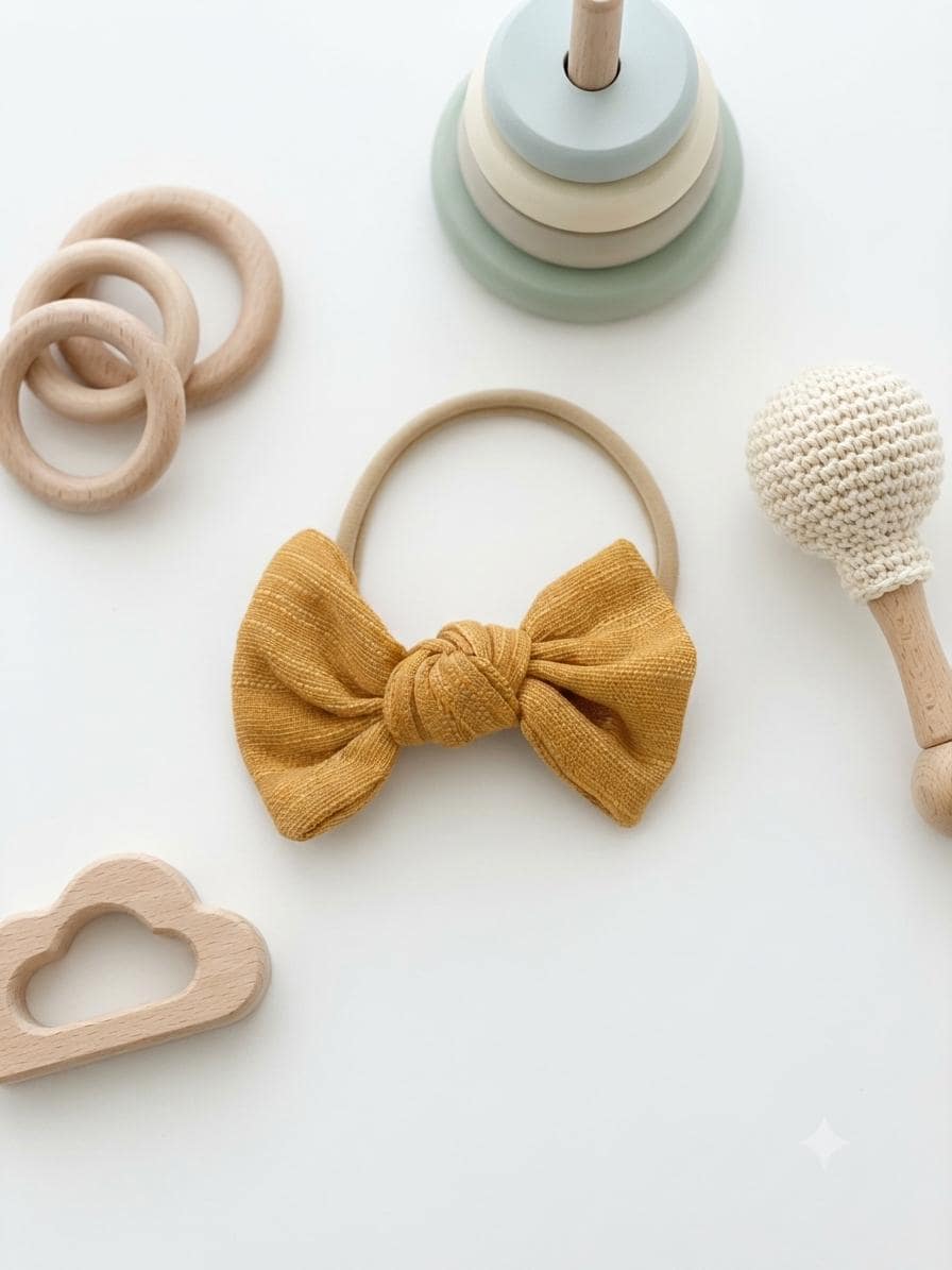 Boho baby bow nylon headband, view 10