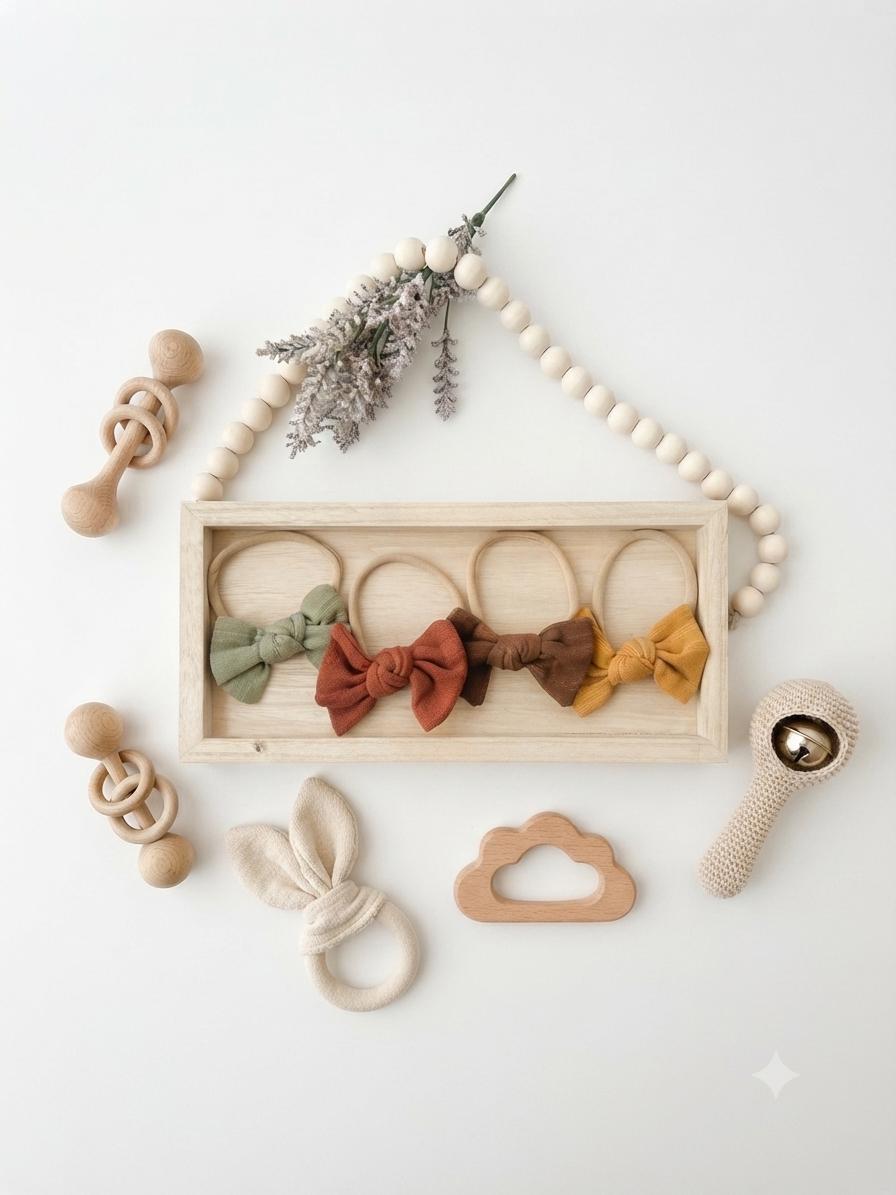 Boho baby bow nylon headband, view 3