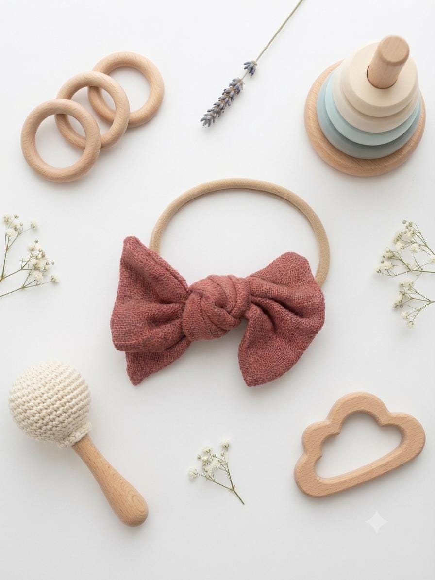 Boho baby bow nylon headband, view 6