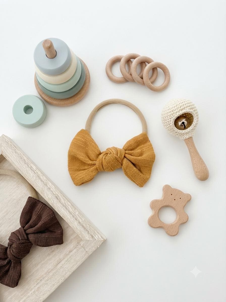 Boho baby bow nylon headband, view 7