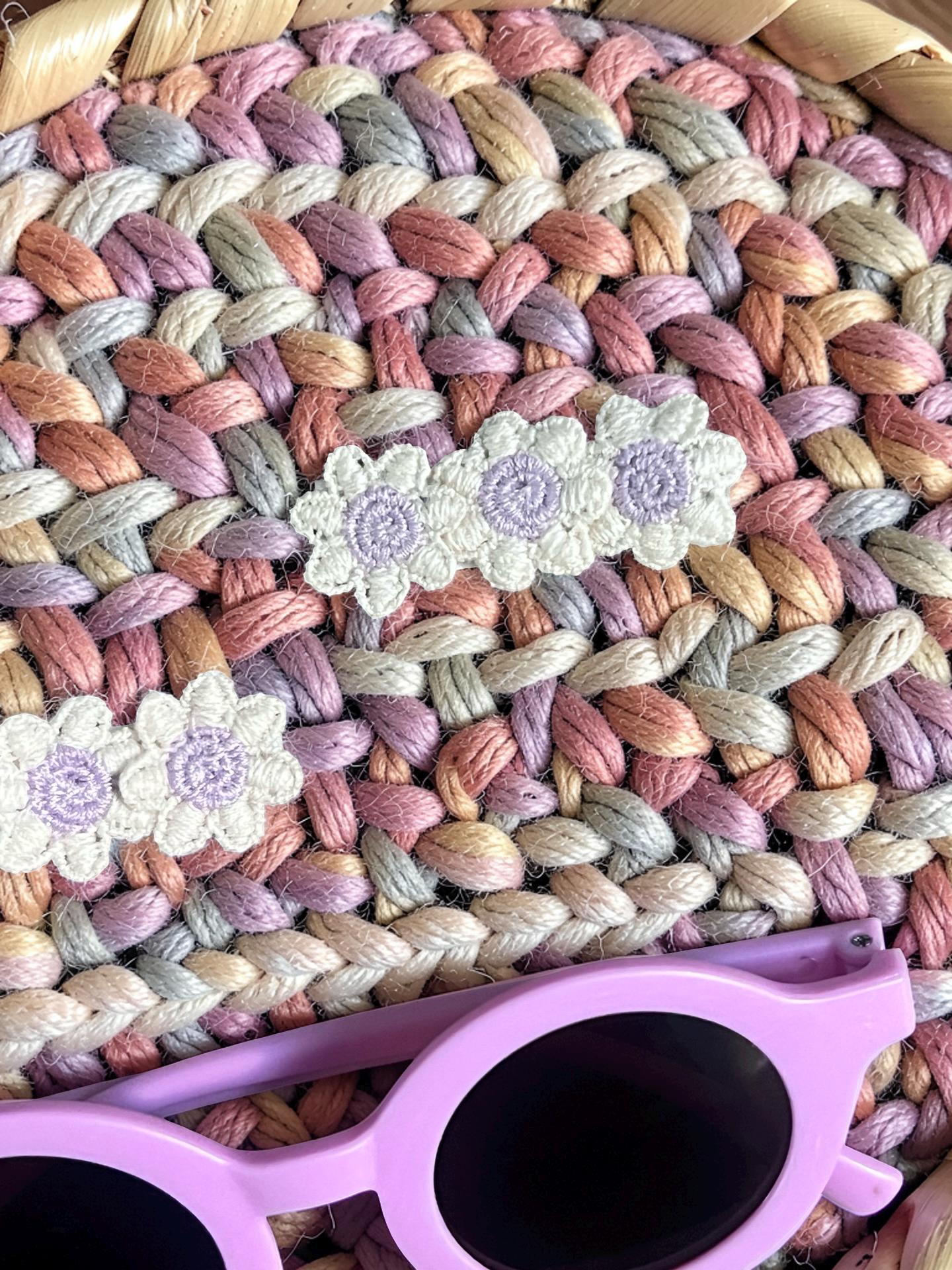 Boho Lavender Round Toddler Sunnies And Handmade Knit Flower Daisies Clips Summer Gift Set, view 4