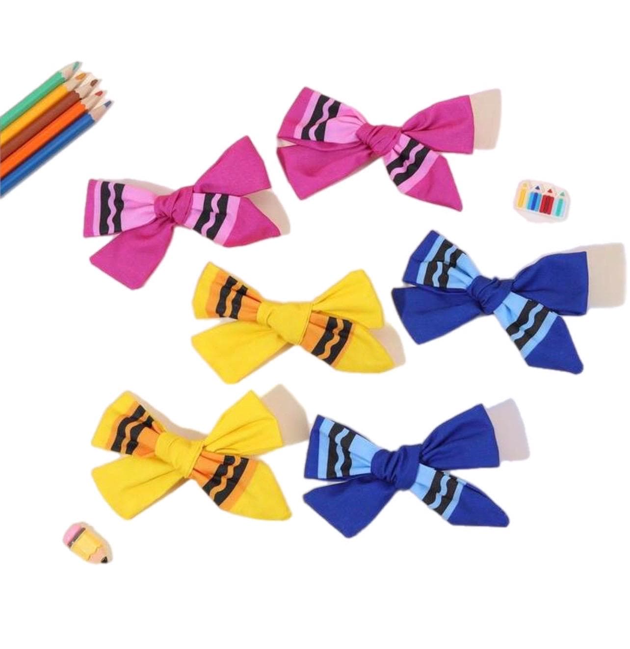 Crayon Hair Bow Collection Handmade Cotton Hair Clip Children'sBack-to-School, view 6