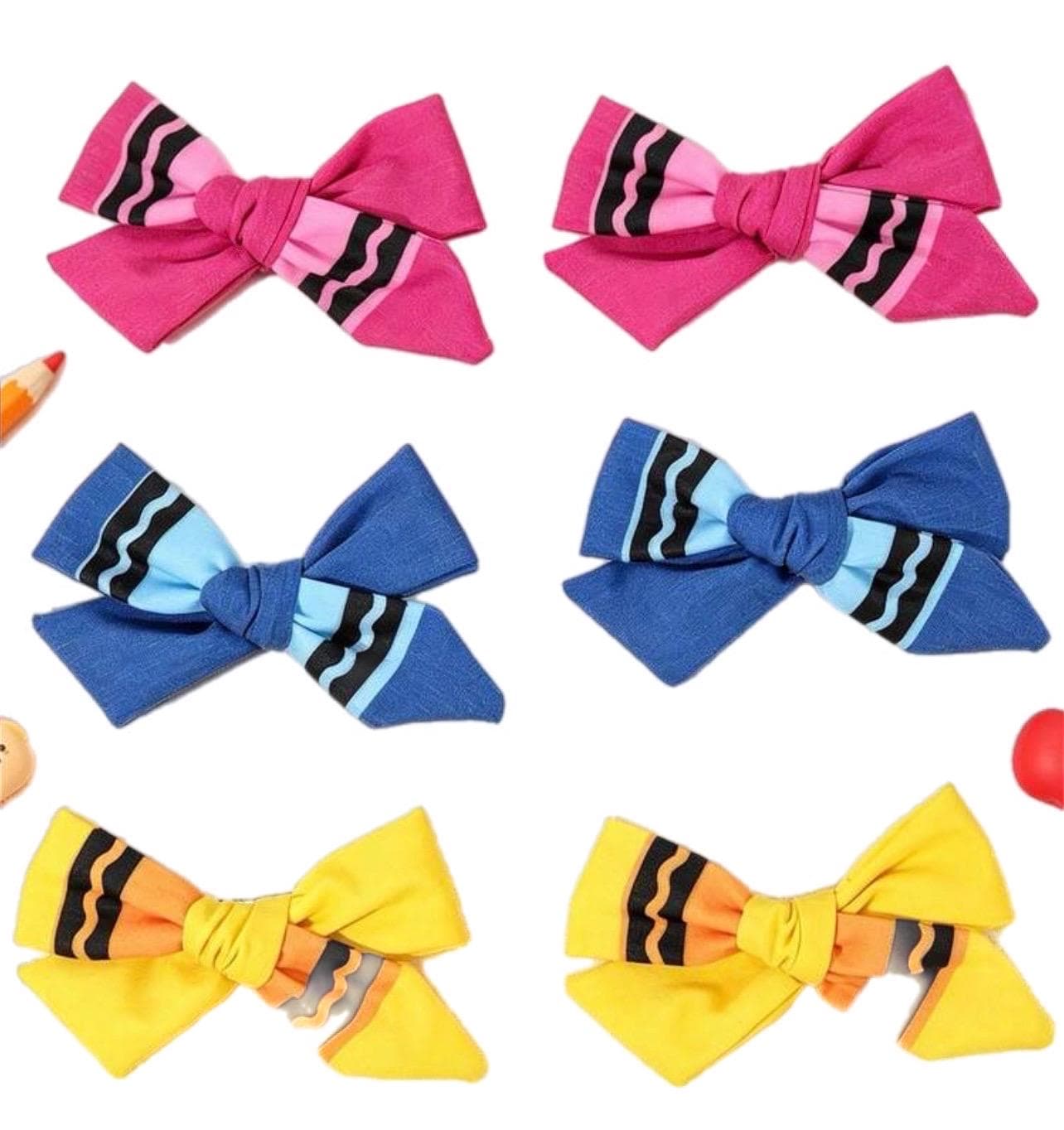 Crayon Hair Bow Collection Handmade Cotton Hair Clip Children'sBack-to-School, view 7