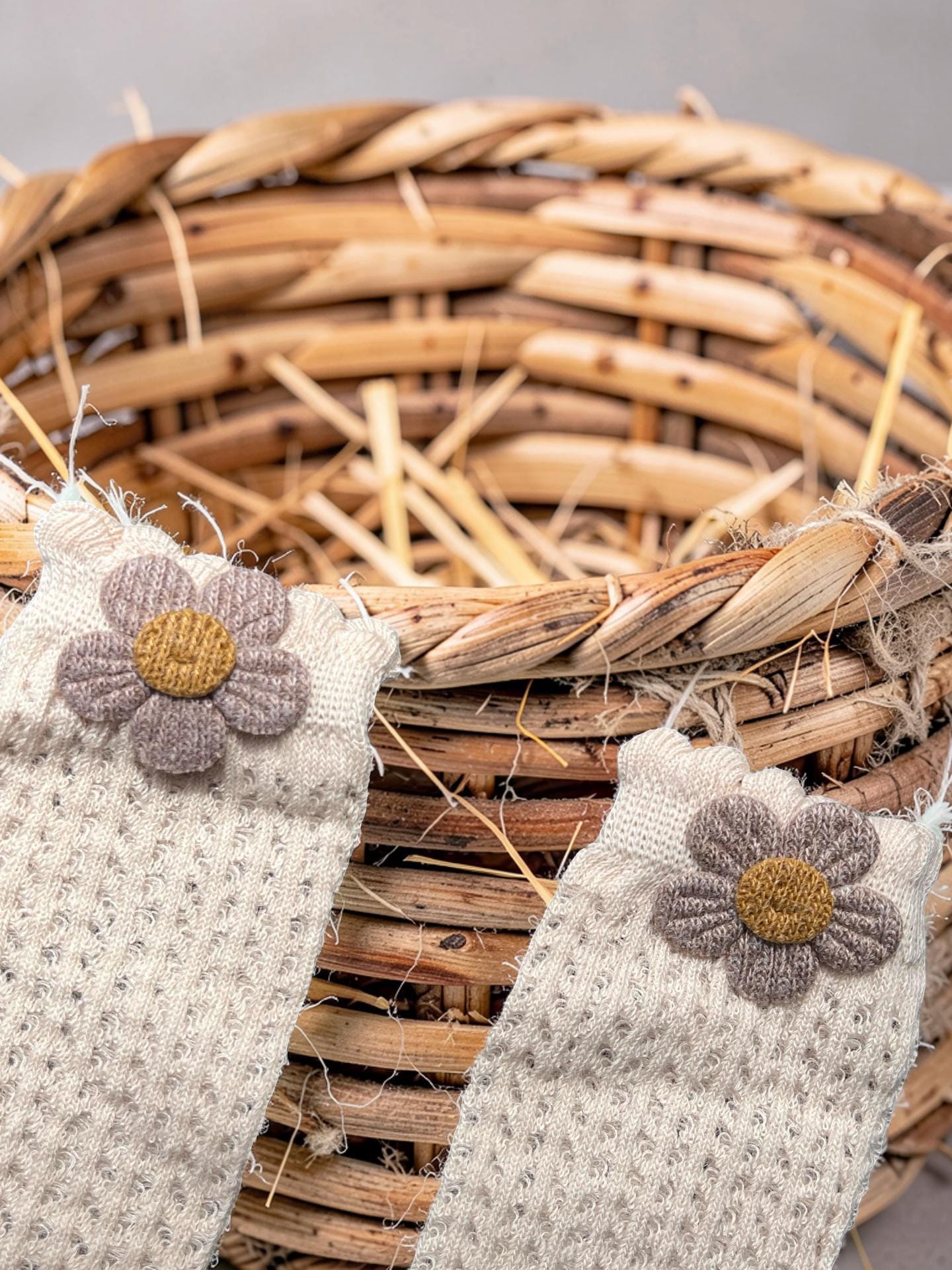 Cream Floral Applique Knee-High Socks for Kids, view 5