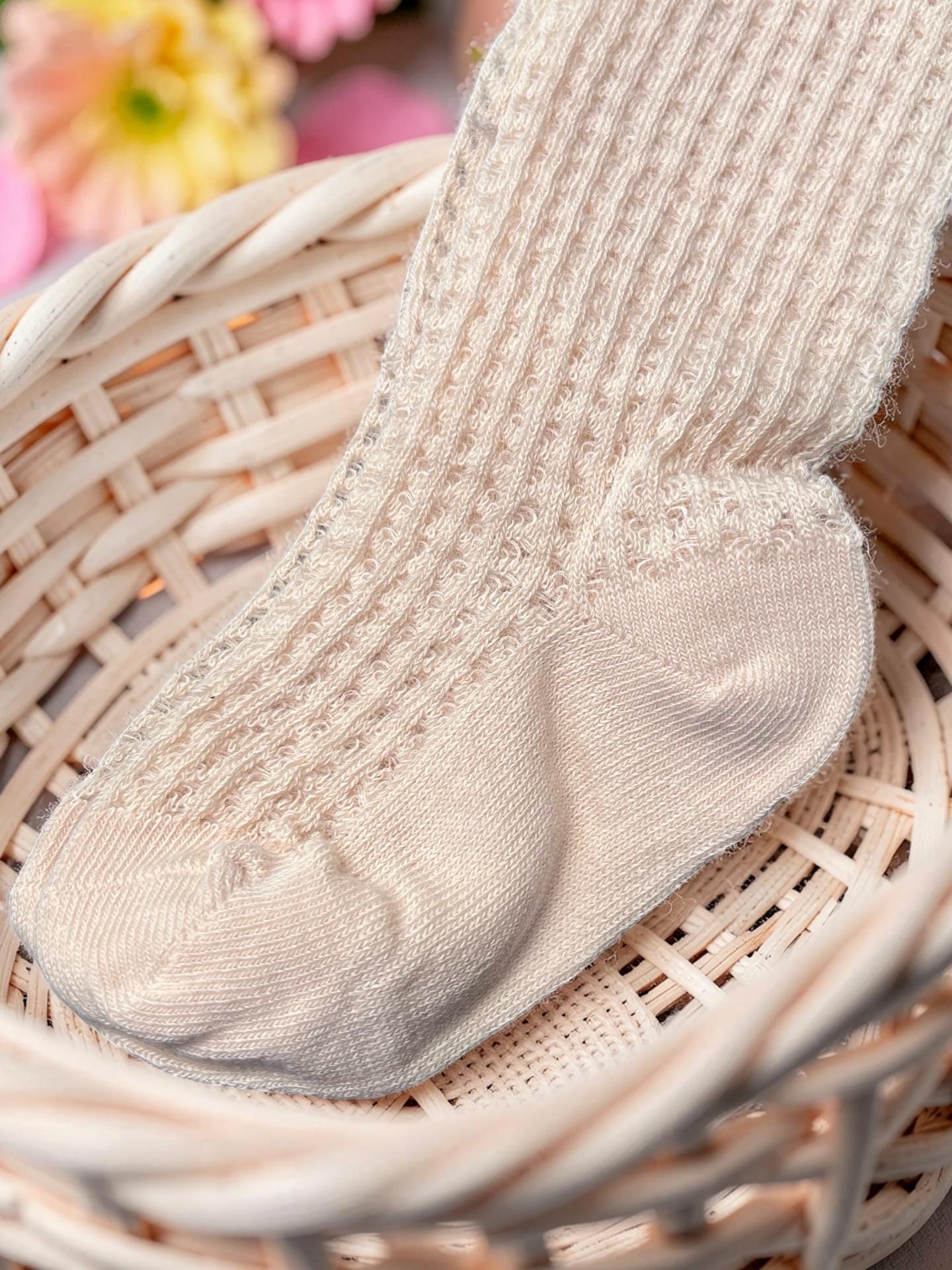 Cream Floral Applique Knee-High Socks for Kids, view 6