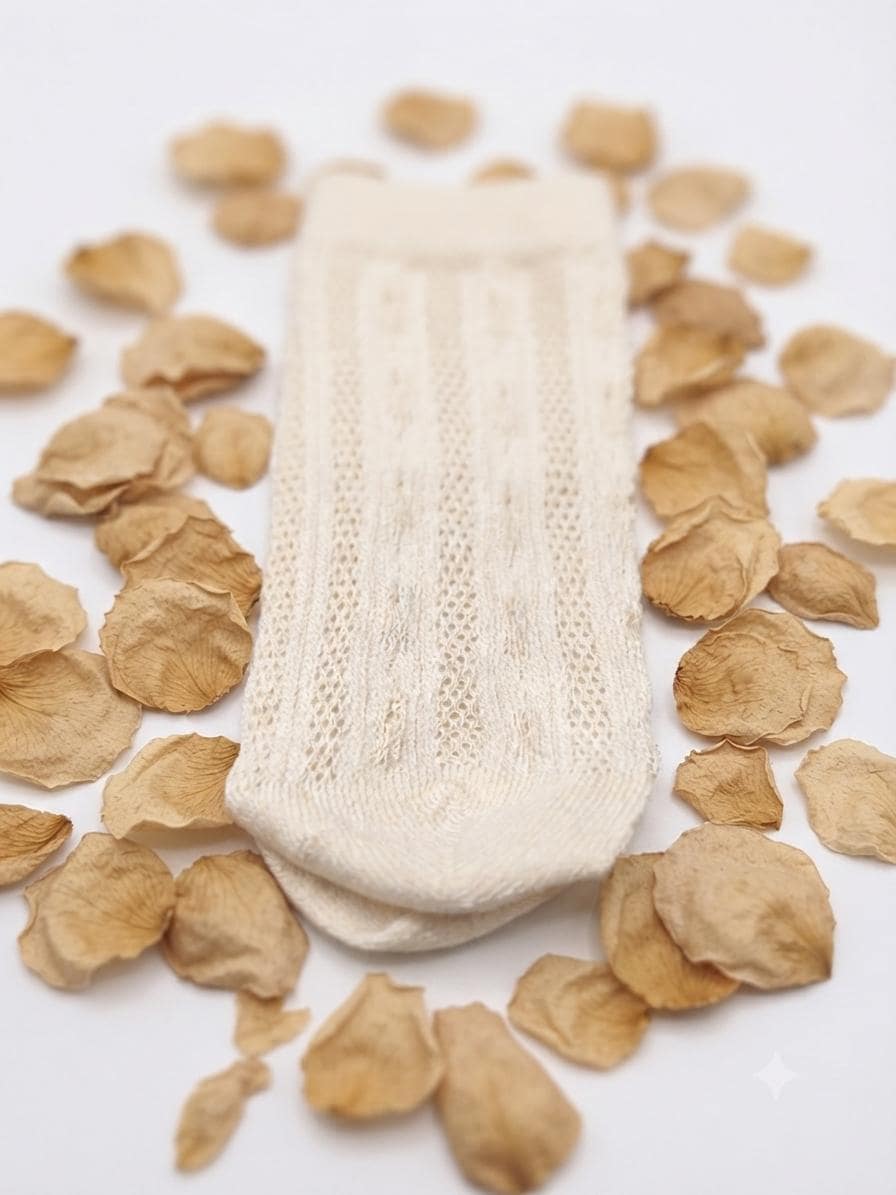 Cream Knit Toddler Socks with Satin Bows - Size 1-3 Years, view 5