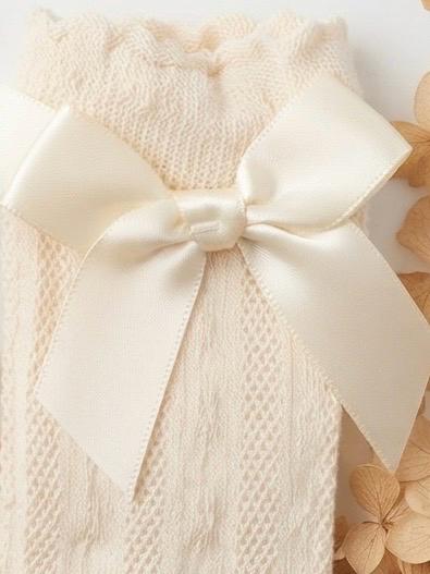 Cream Knit Toddler Socks with Satin Bows - Size 1-3 Years, view 6