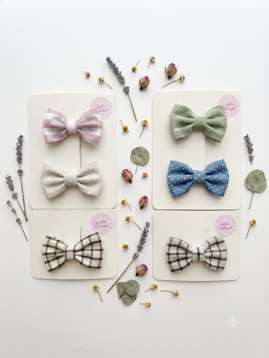 Custom Mini Hair Bows Set: Baby, Toddler, Choose Any Three Handmade Clips, view 2