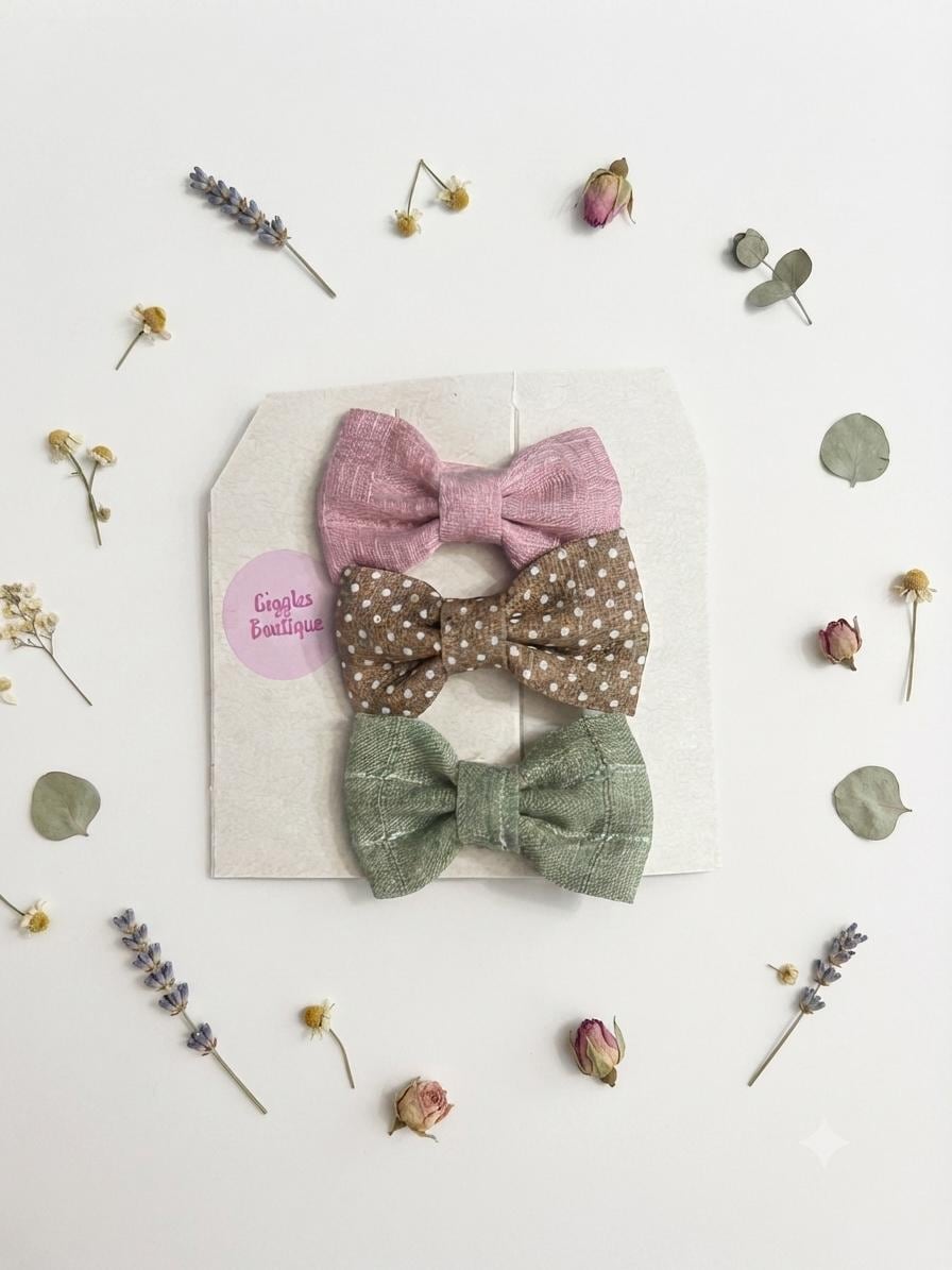 Custom Mini Hair Bows Set: Baby, Toddler, Choose Any Three Handmade Clips, view 6