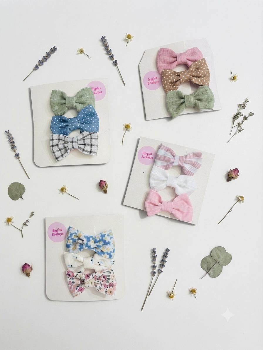 Custom Mini Hair Bows Set: Baby, Toddler, Choose Any Three Handmade Clips, view 7