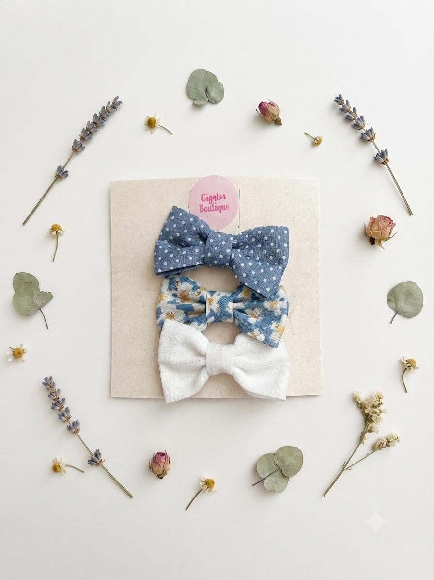 Custom Mini Hair Bows Set: Baby, Toddler, Choose Any Three Handmade Clips, view 9