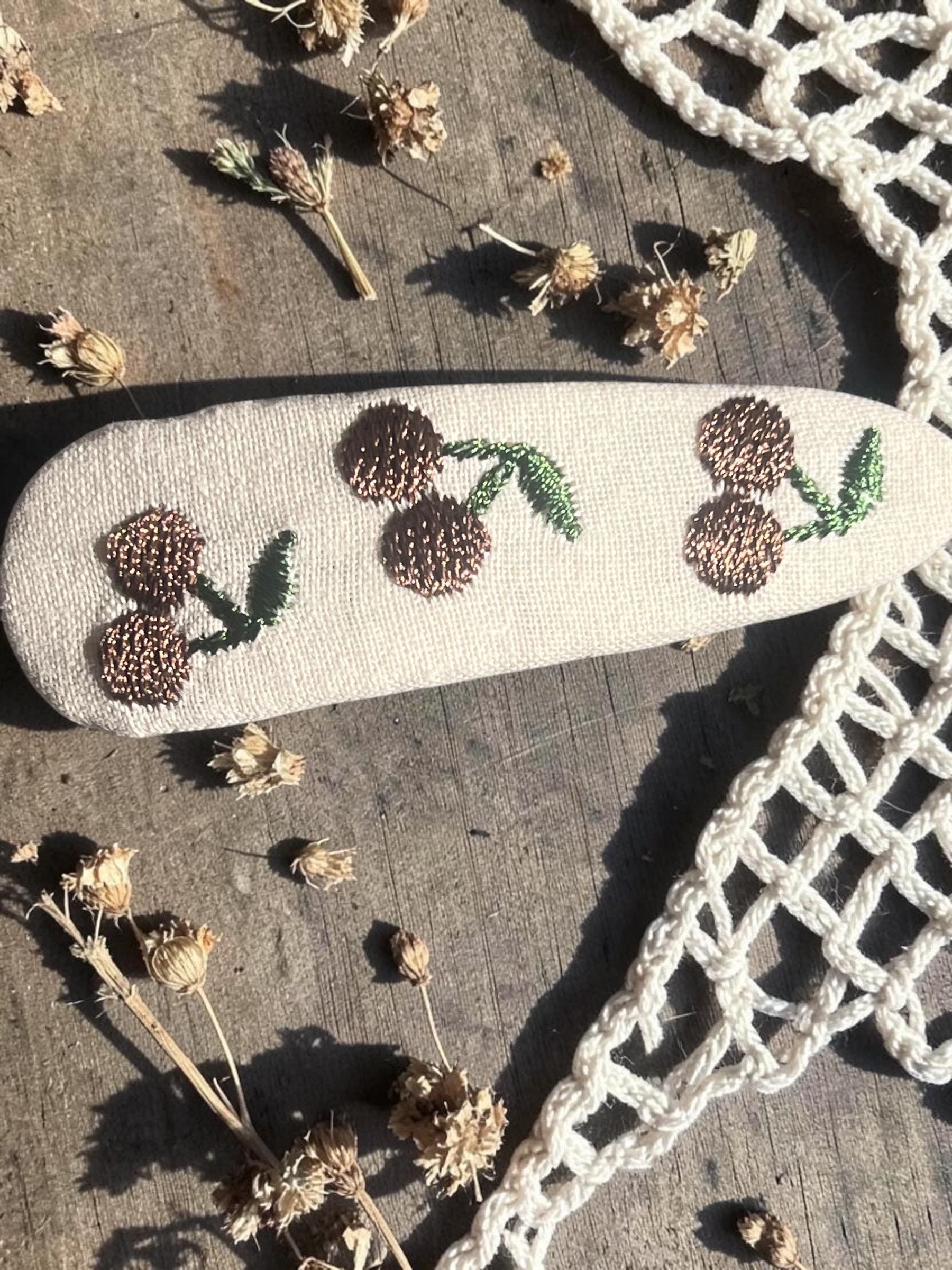 Embroidered Cherry Knit Fabric Hair Clips Set, view 9