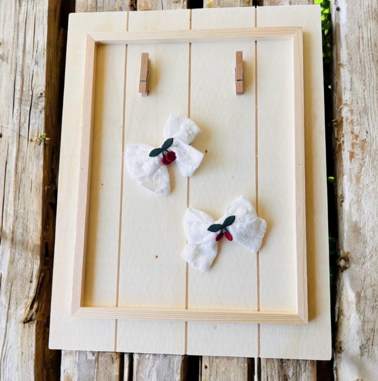 Embroidered Cherry white eyelet Toddler Hair Bows Clips Set of 2, view 10