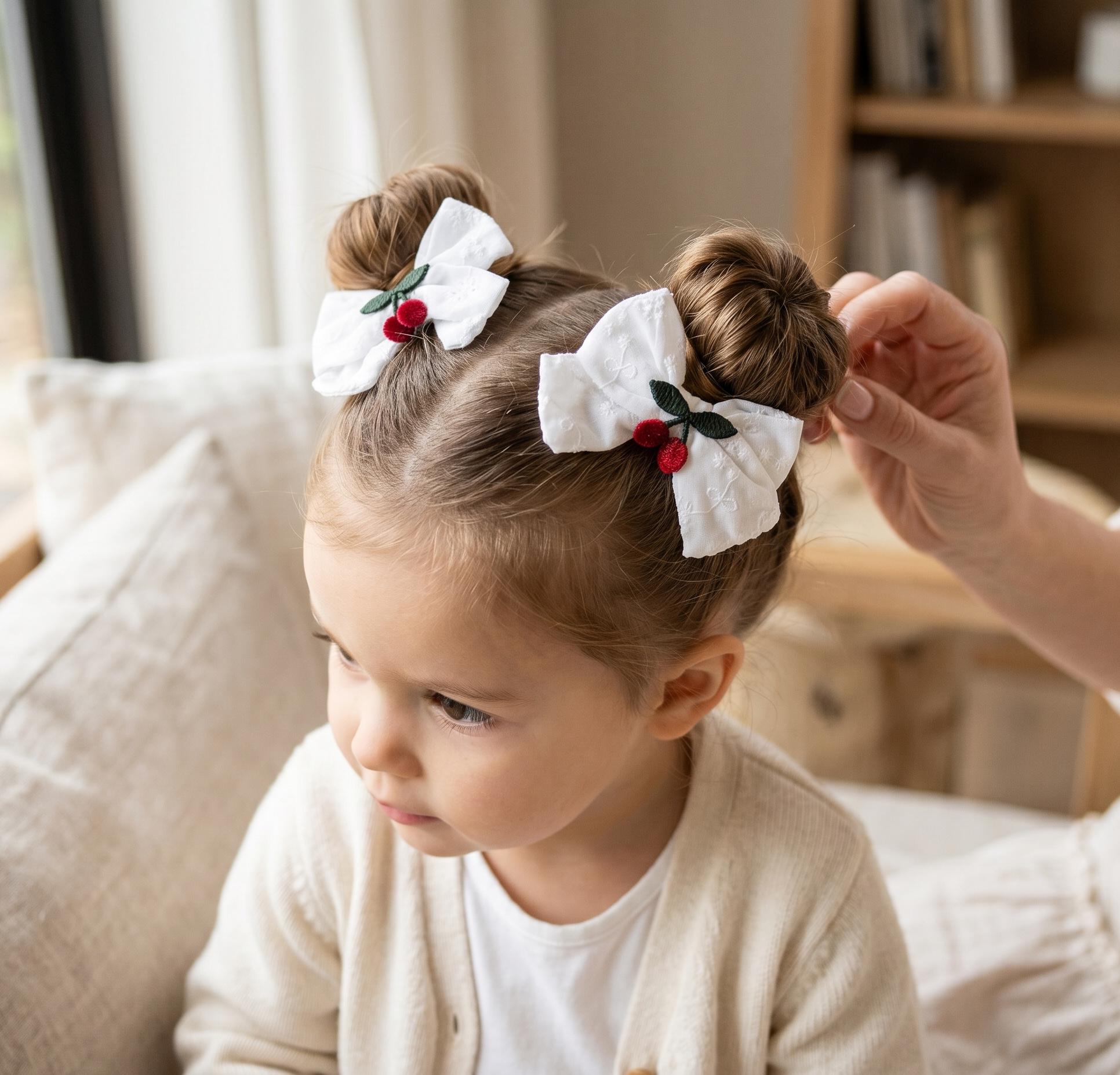 Embroidered Cherry white eyelet Toddler Hair Bows Clips Set of 2, view 7