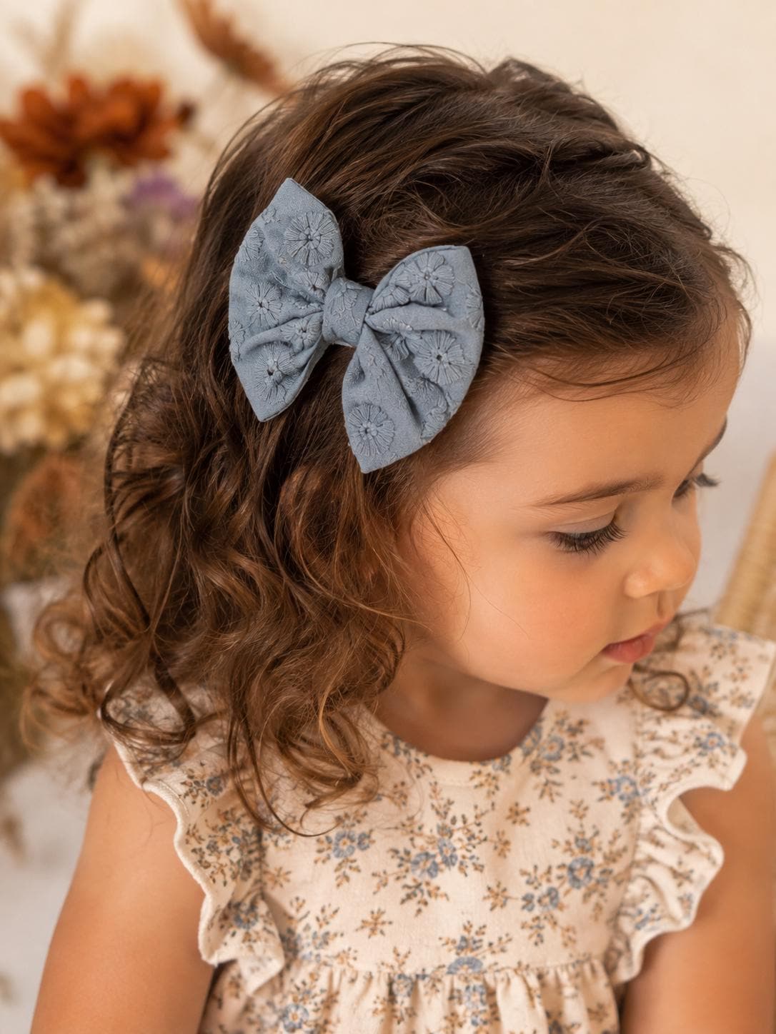 Fall Floral Embroidered Hair Bow Clips – Set of 2 | Baby & Girls Hair Accessories