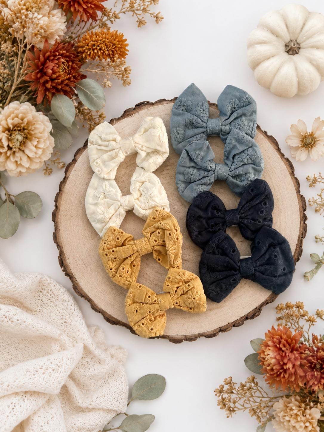Fall Floral Embroidered Hair Bow Clips – Set of 2 | Baby & Girls Hair Accessories, view 2