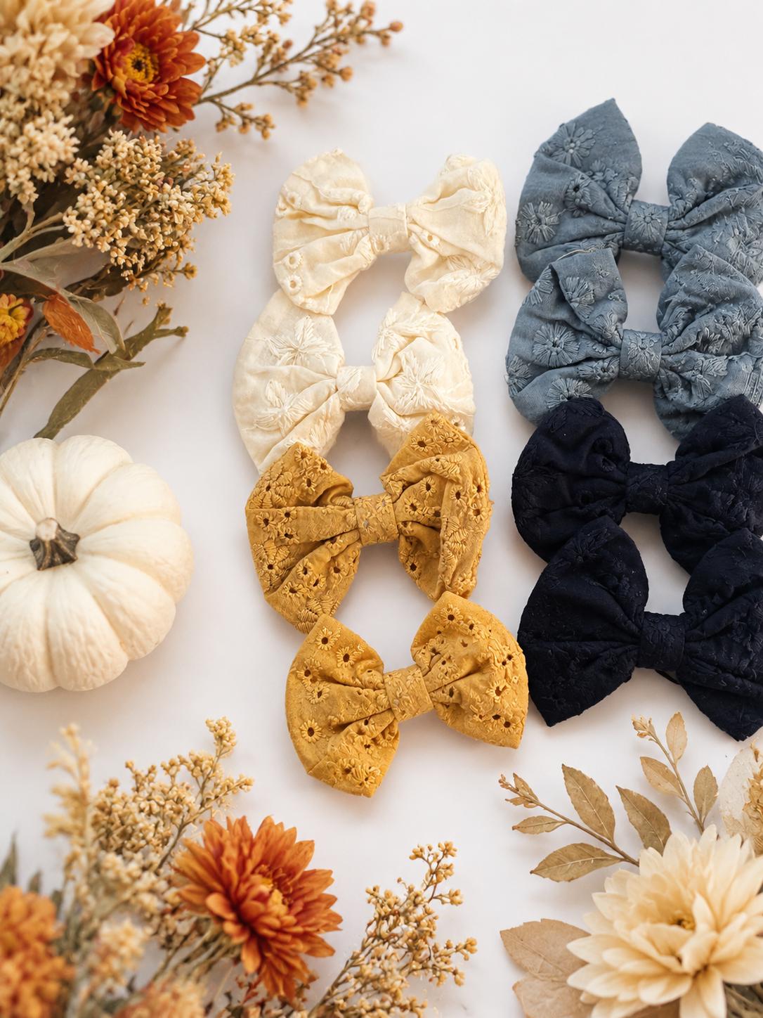 Fall Floral Embroidered Hair Bow Clips – Set of 2 | Baby & Girls Hair Accessories, view 4