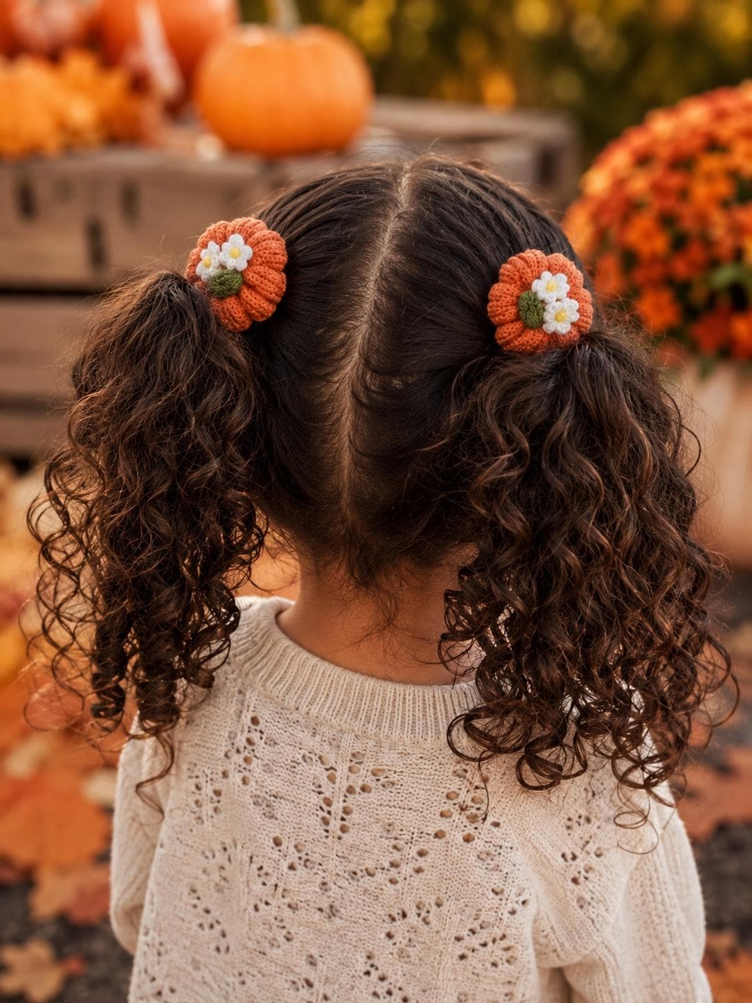Fall pumpkin knit hair ties for girls