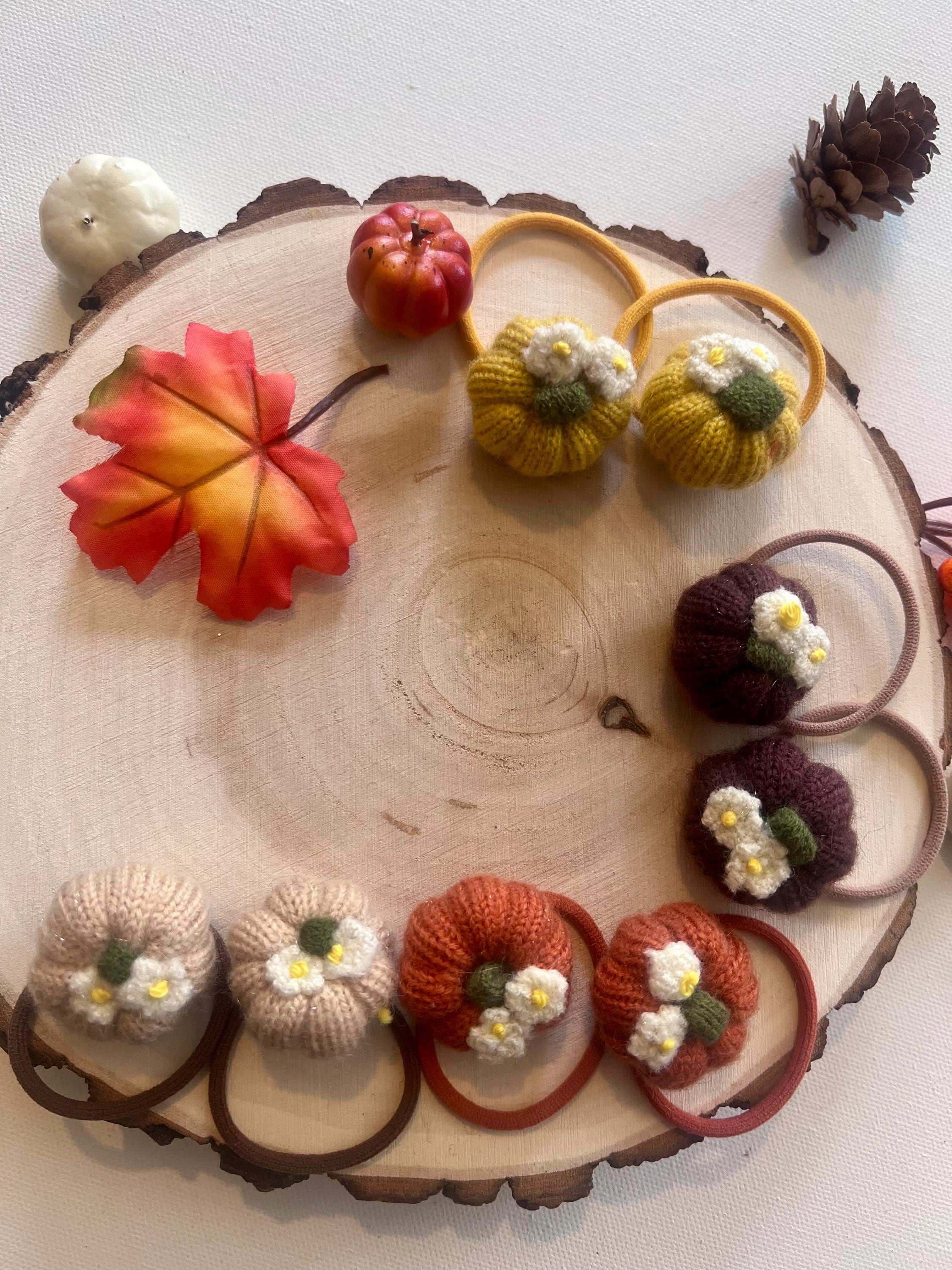 Fall pumpkin knit hair ties for girls, view 10