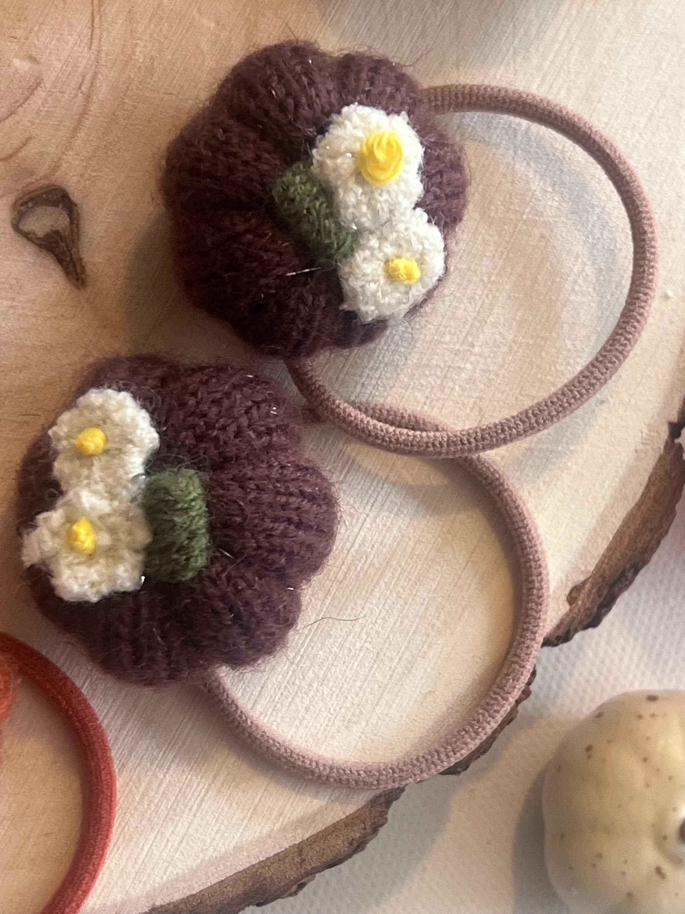 Fall pumpkin knit hair ties for girls, view 12