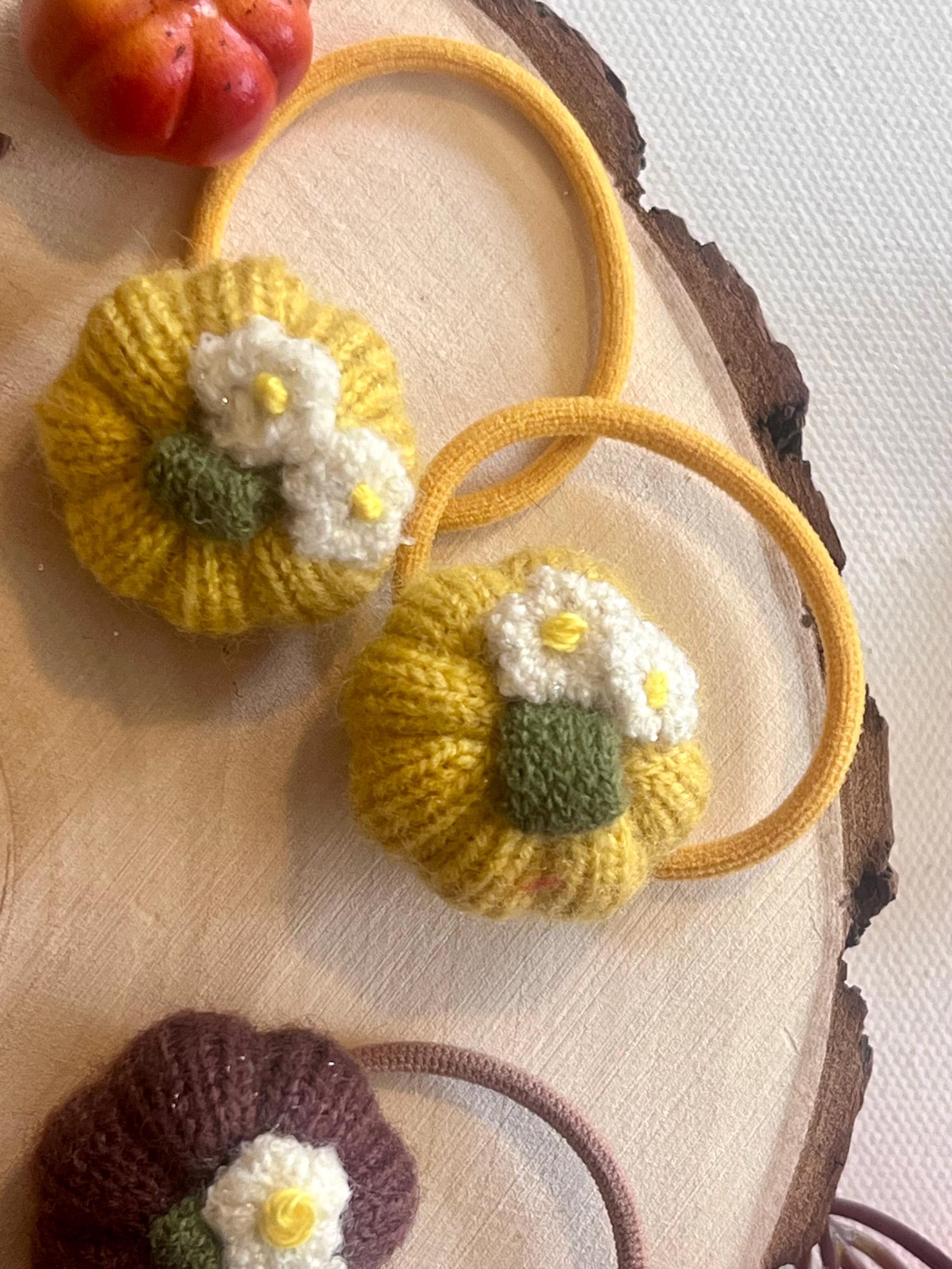 Fall pumpkin knit hair ties for girls, view 13