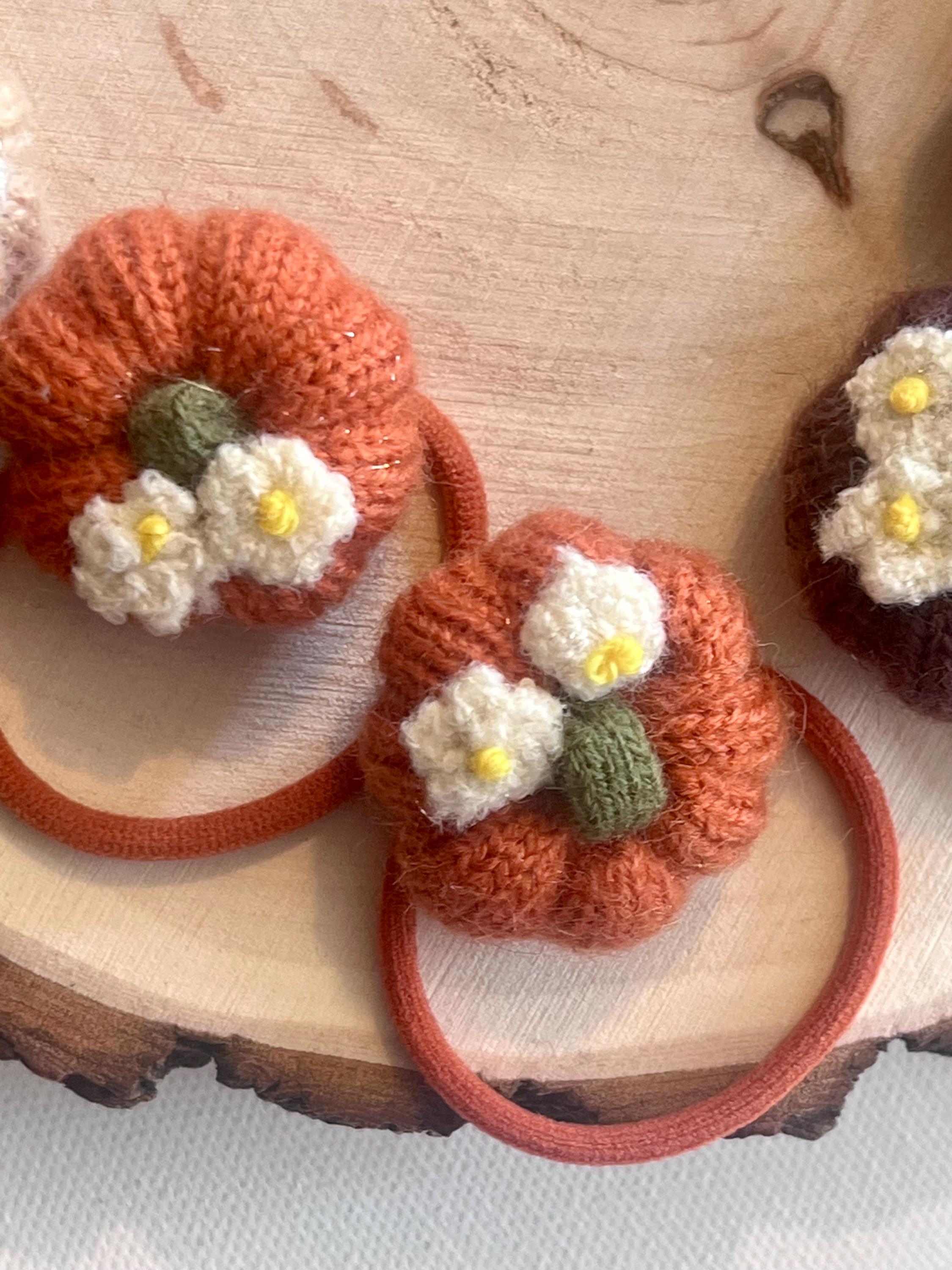 Fall pumpkin knit hair ties for girls, view 14