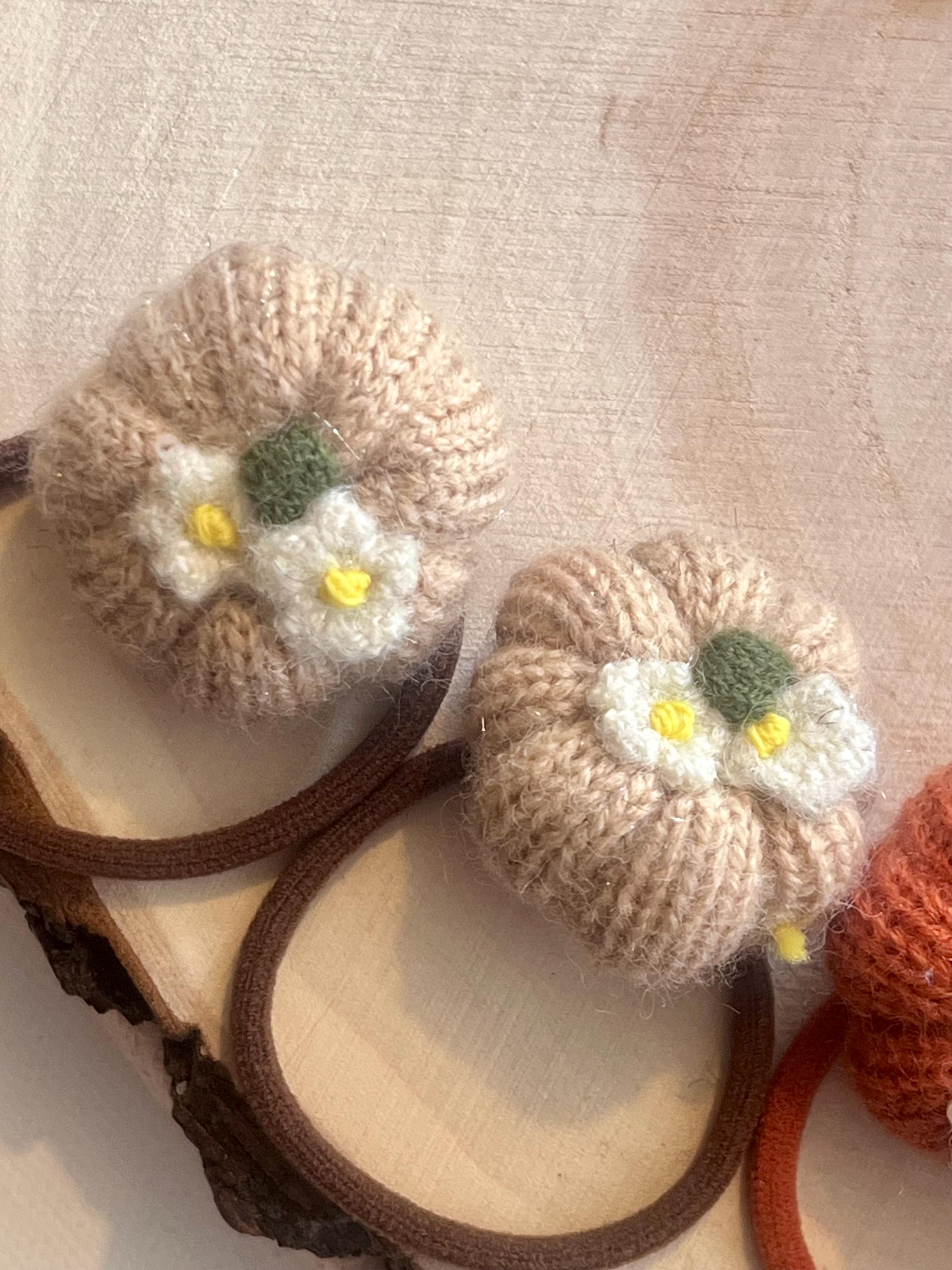 Fall pumpkin knit hair ties for girls, view 15