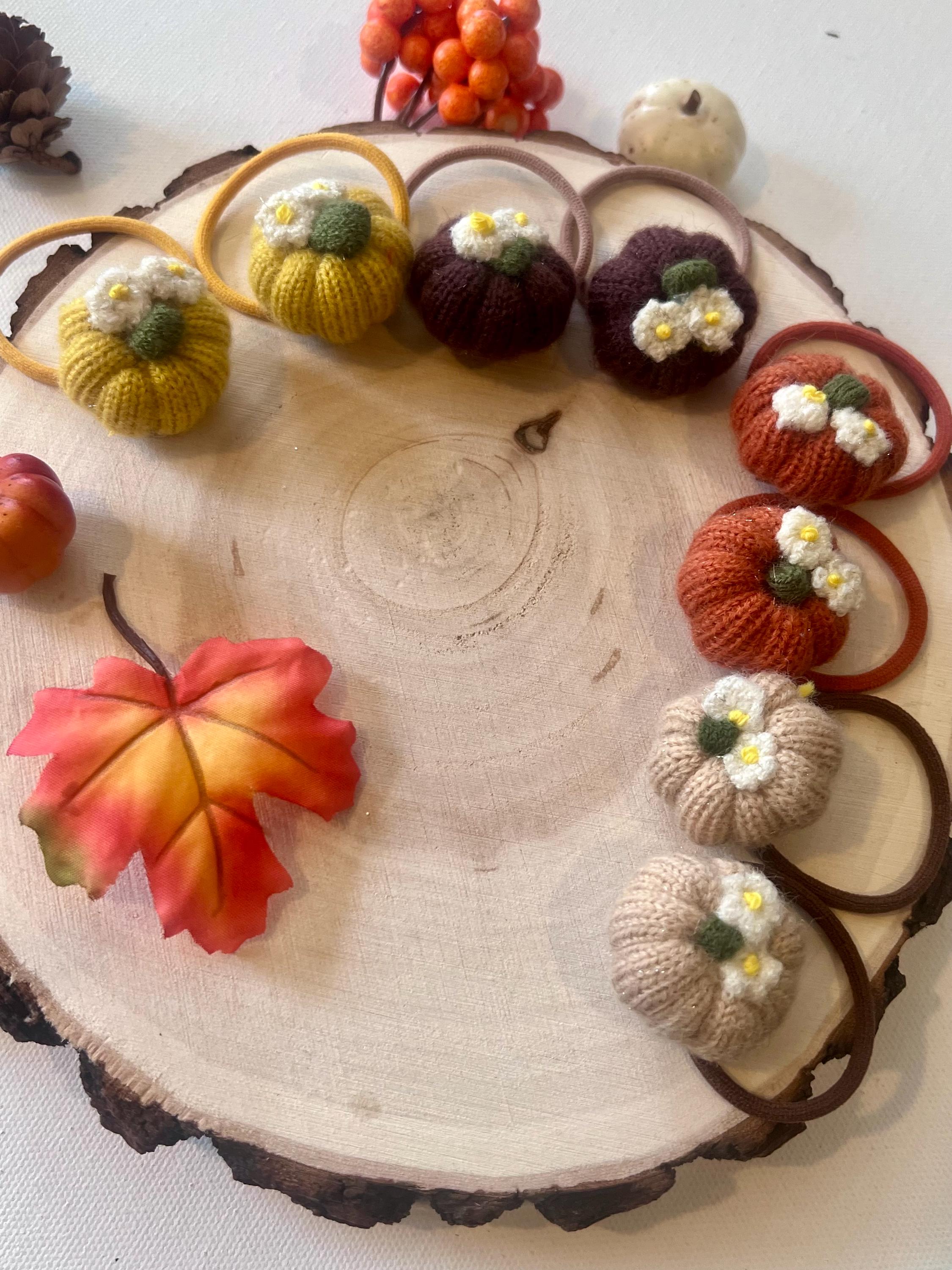 Fall pumpkin knit hair ties for girls, view 2