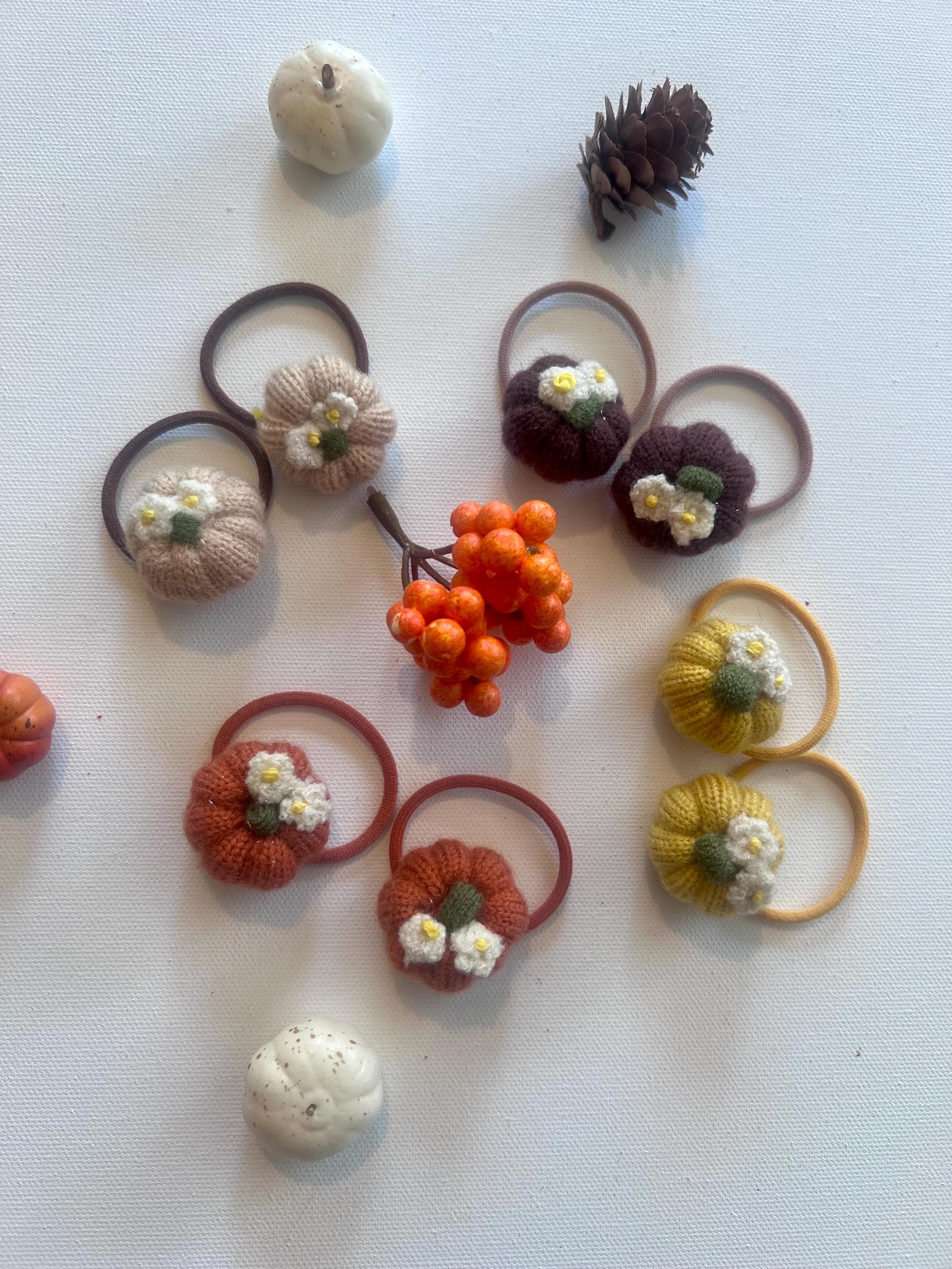 Fall pumpkin knit hair ties for girls, view 3