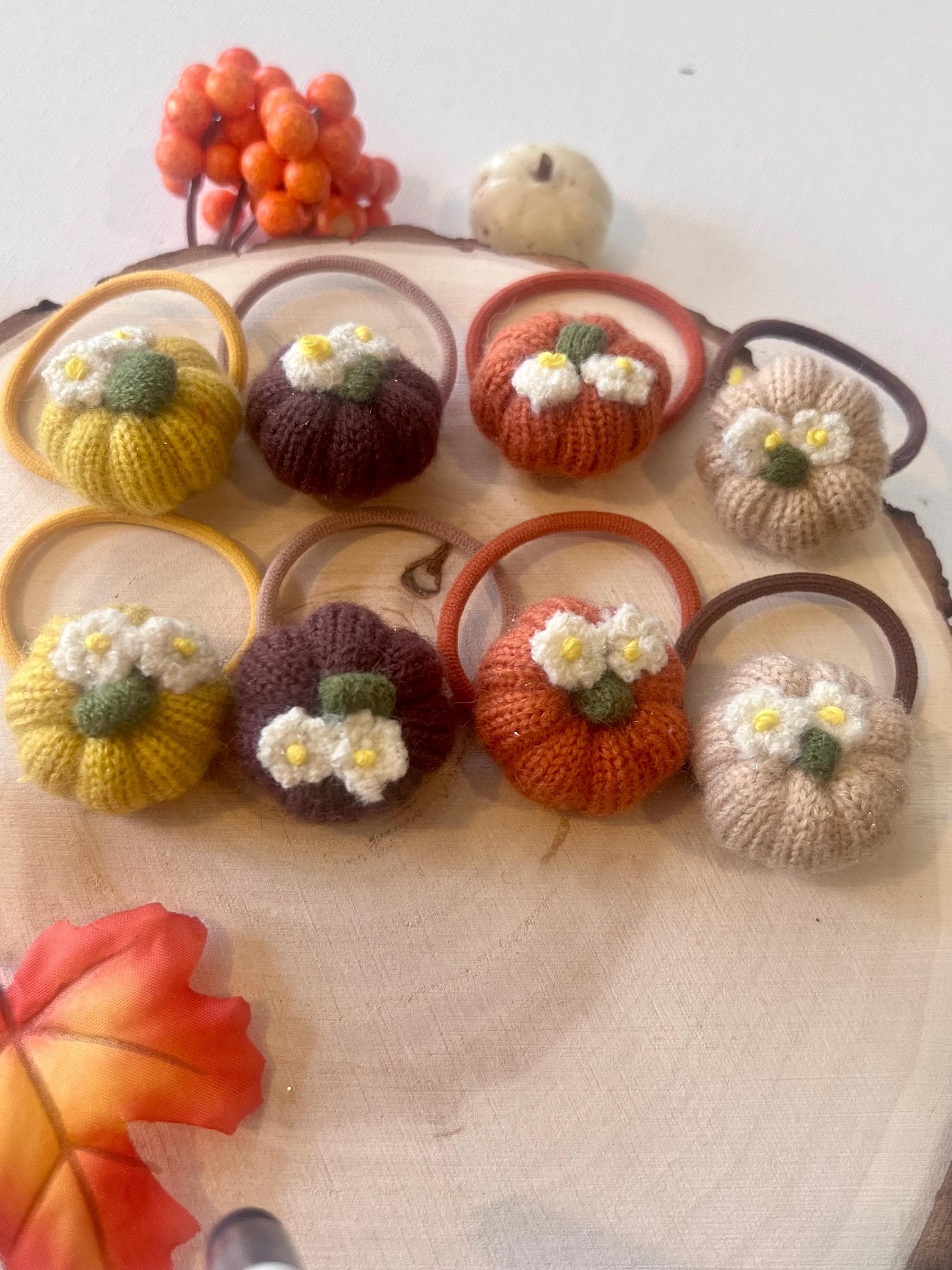 Fall pumpkin knit hair ties for girls, view 4