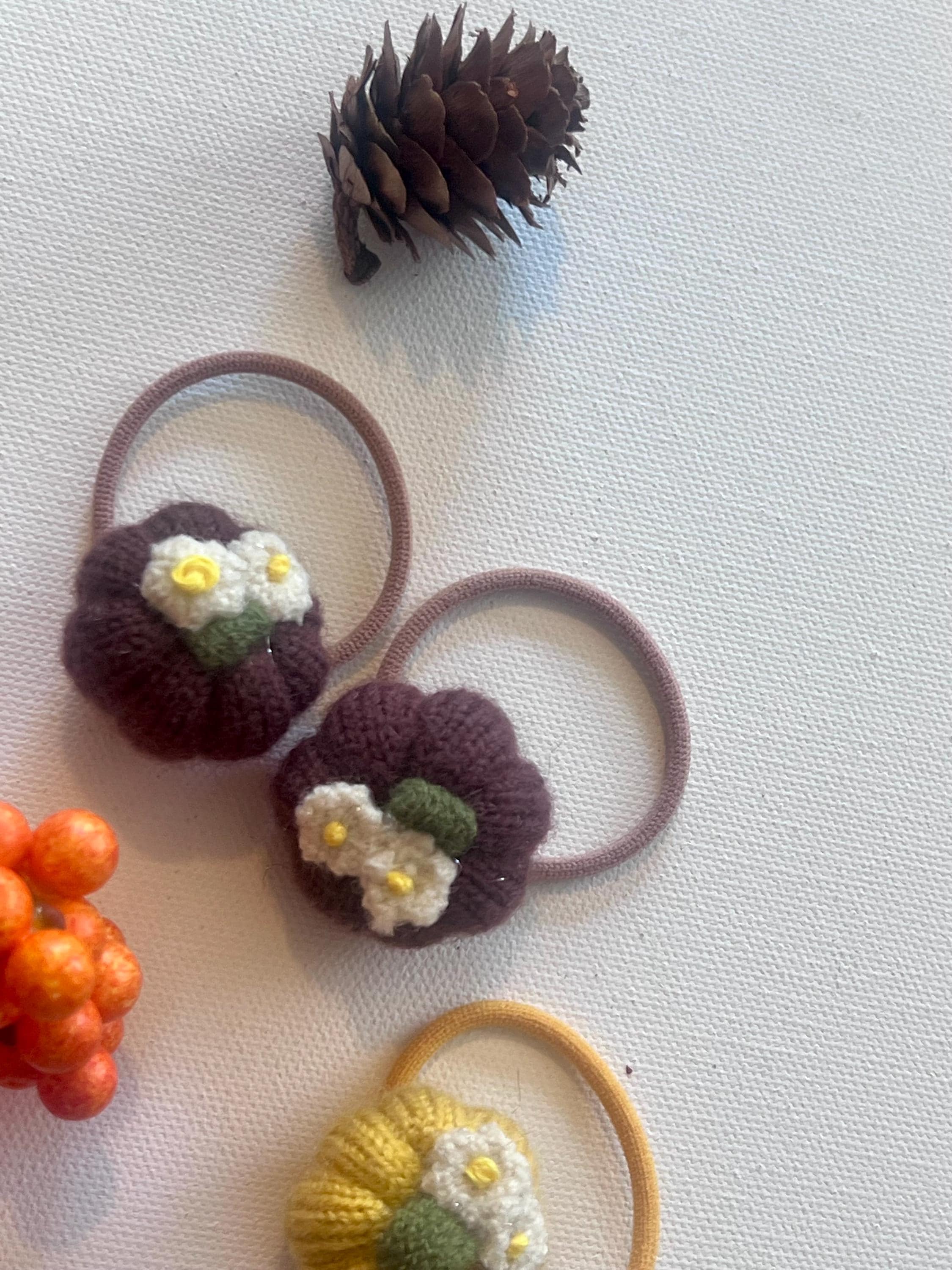Fall pumpkin knit hair ties for girls, view 5