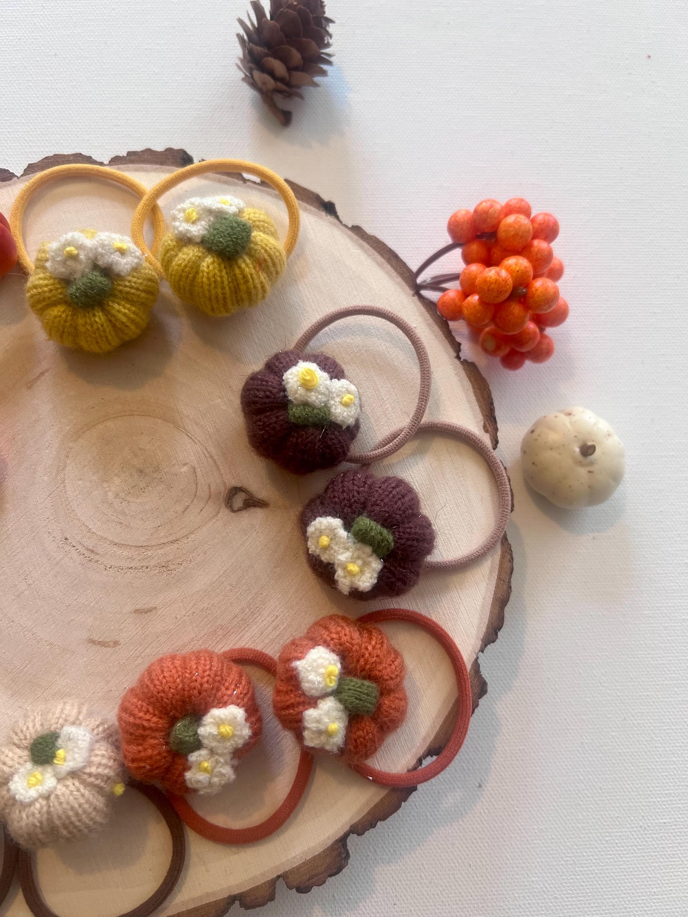 Fall pumpkin knit hair ties for girls, view 6