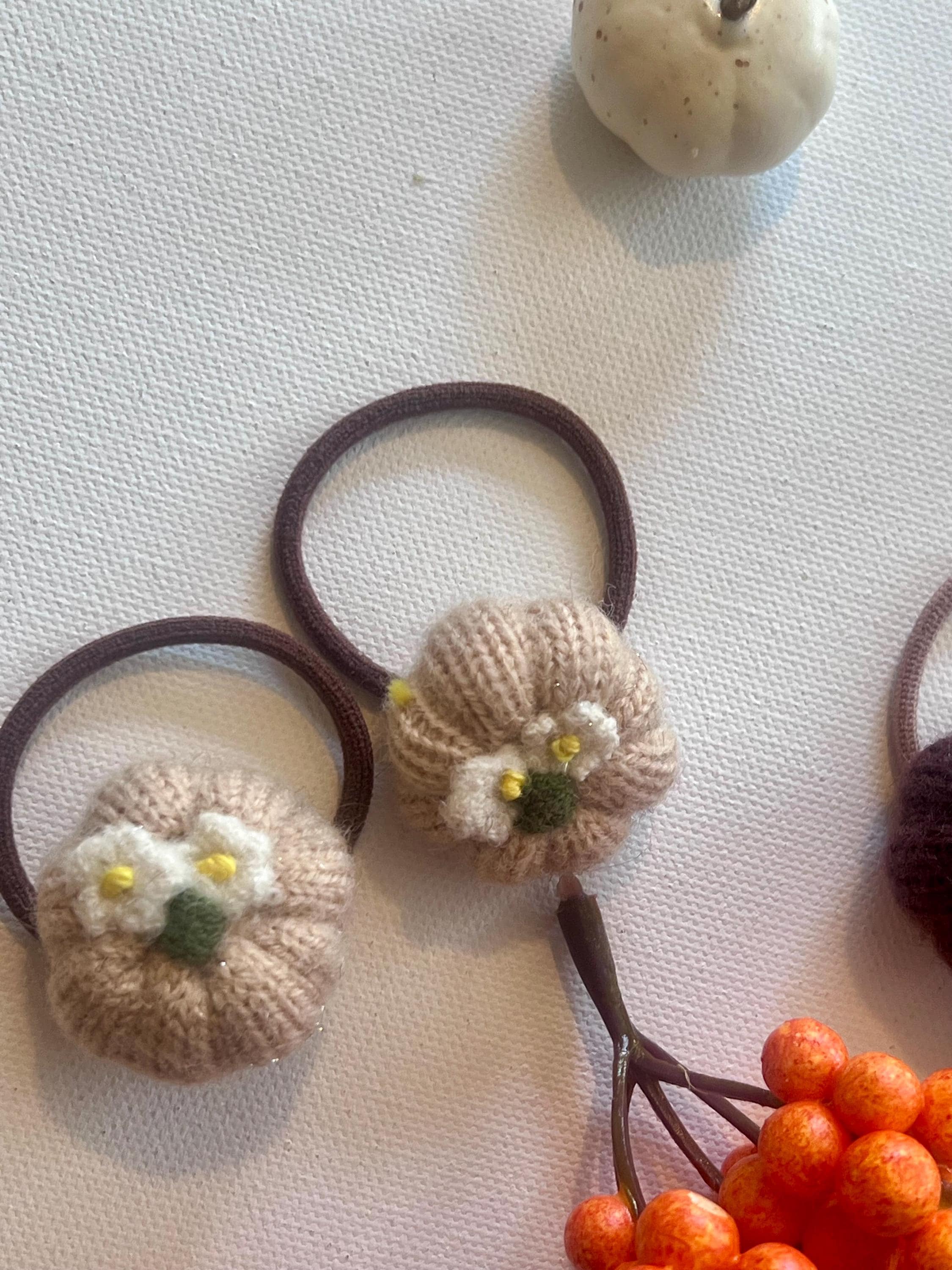 Fall pumpkin knit hair ties for girls, view 8