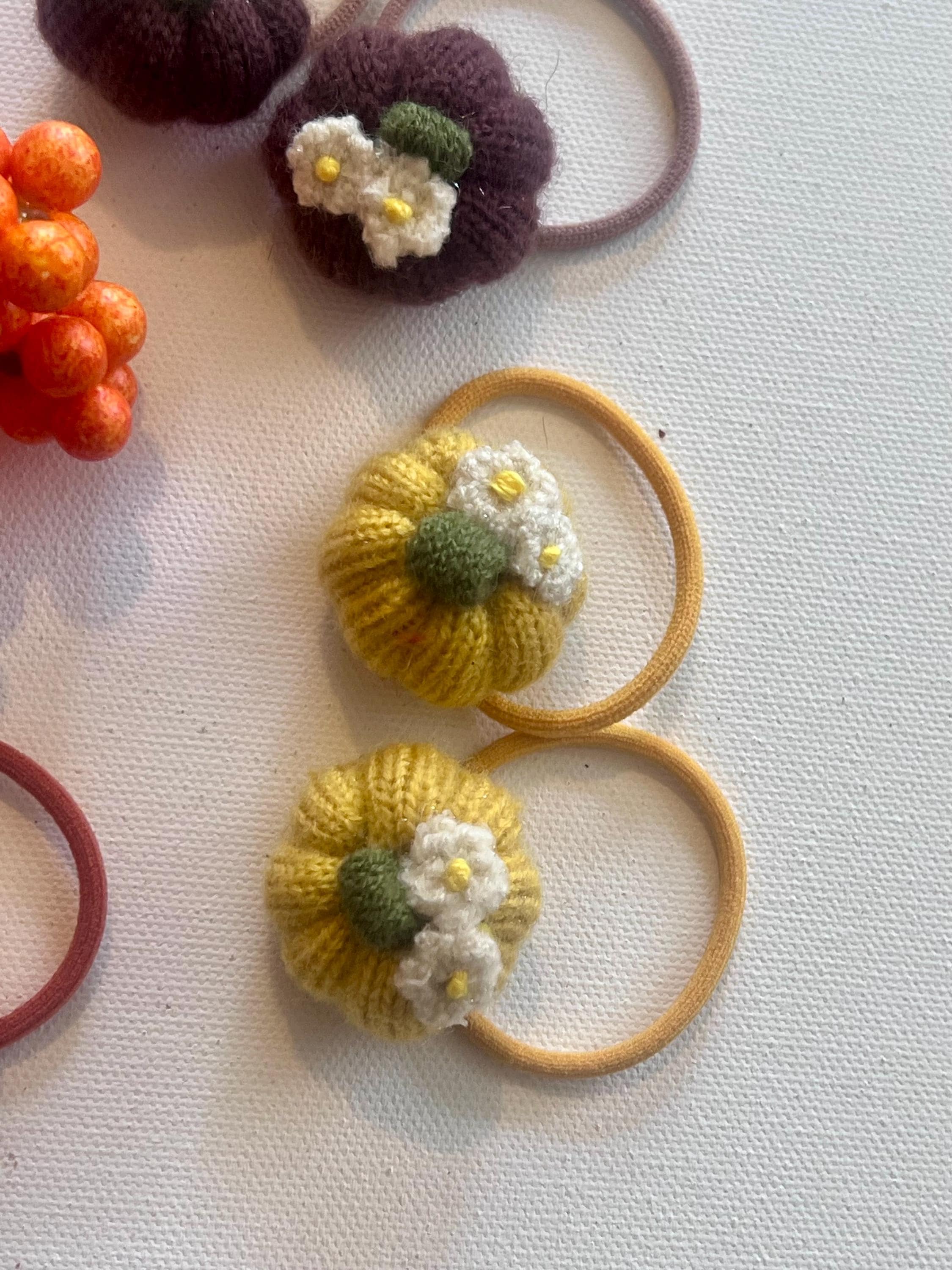 Fall pumpkin knit hair ties for girls, view 9