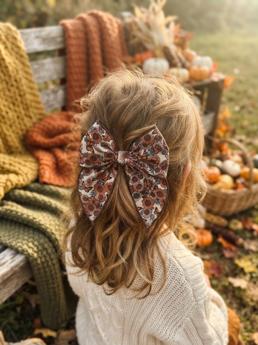 Fall sunflower & butterfly boho hair bow for kids