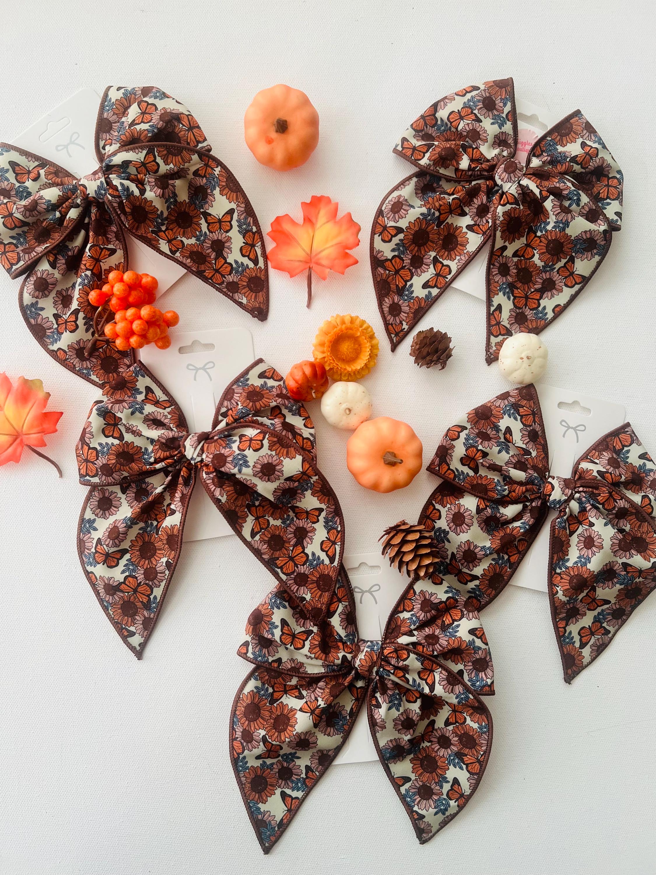 Fall sunflower & butterfly boho hair bow for kids, view 3