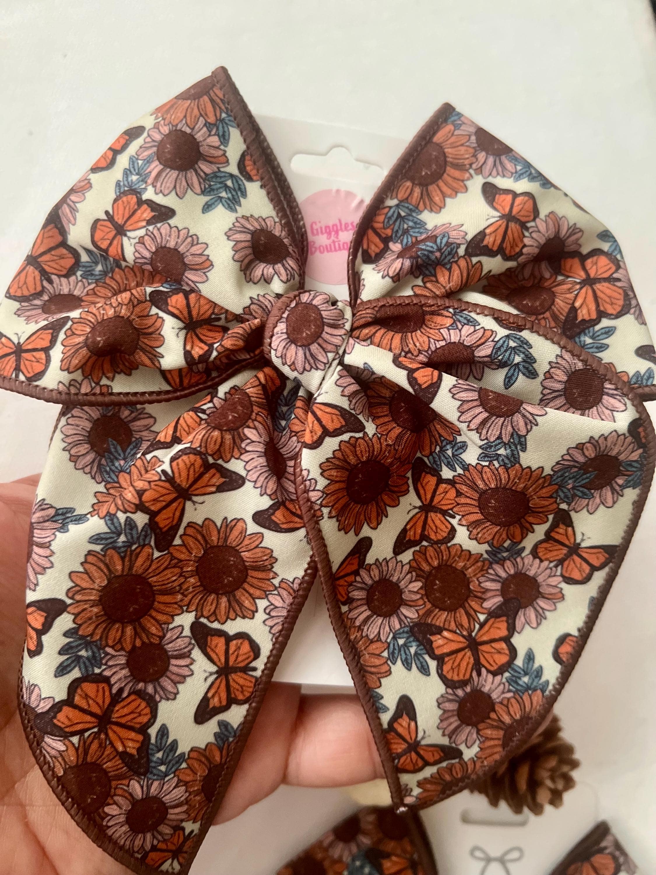 Fall sunflower & butterfly boho hair bow for kids, view 4